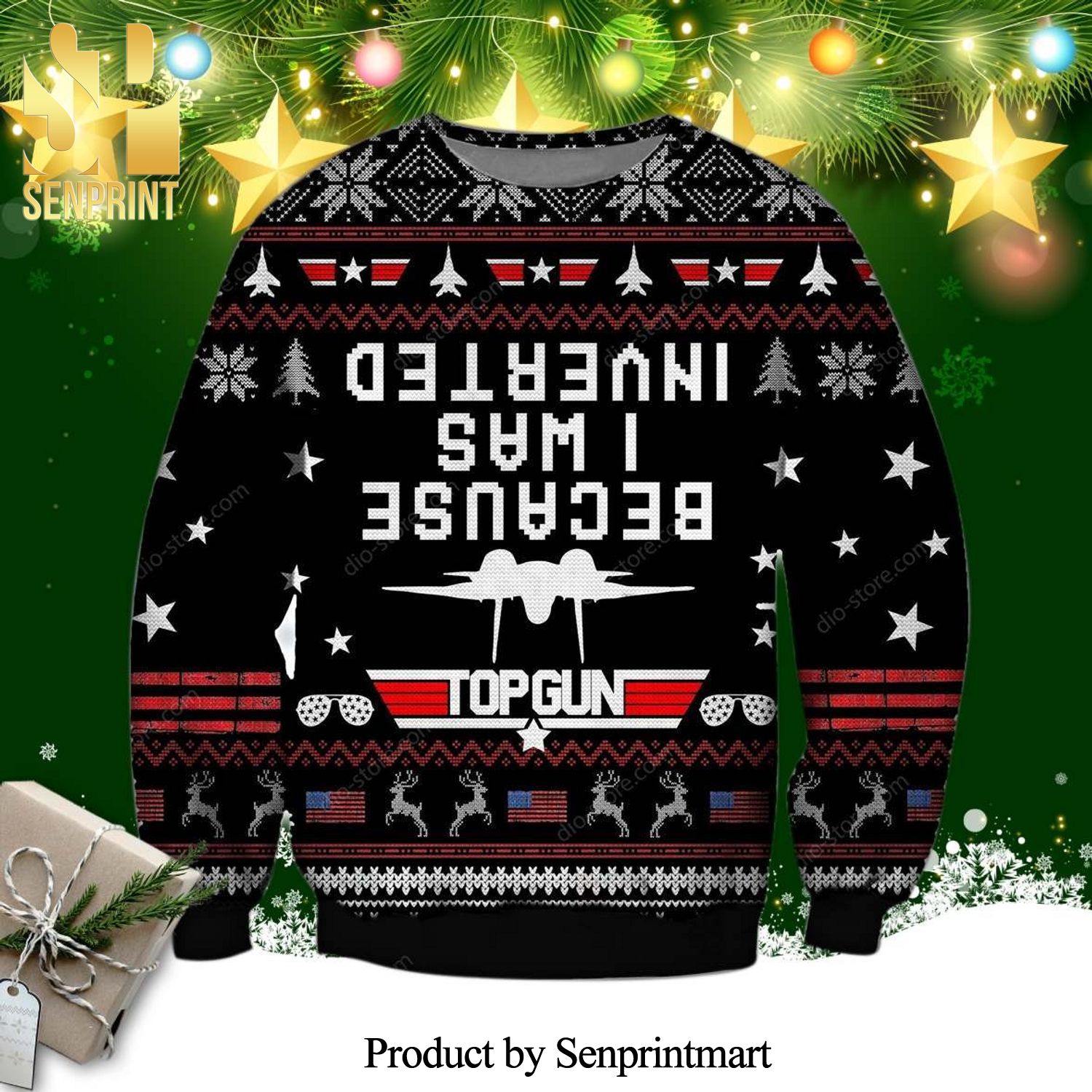 Because I Was Inverted Top Gun Knitted Ugly Christmas Sweater
