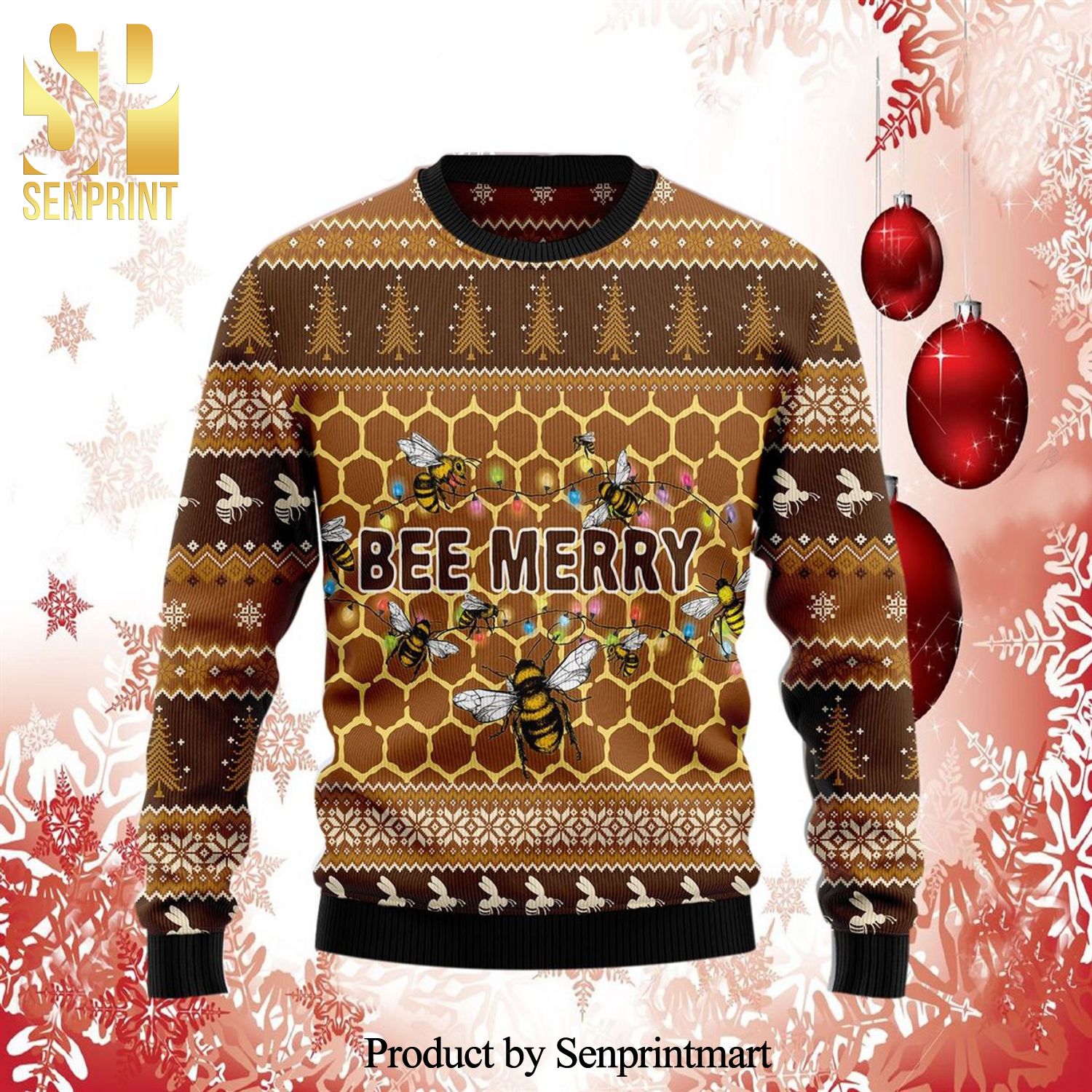 Bee Merry Christmas Knitted Ugly Christmas Sweater