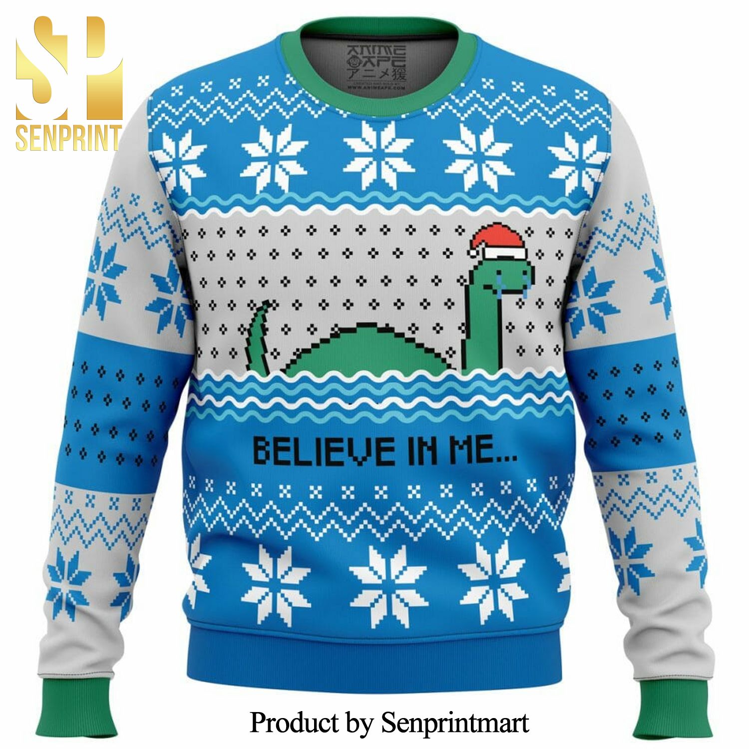 Believe In Meâ€¦Nessie Loch Ness Monster Knitted Ugly Christmas Sweater