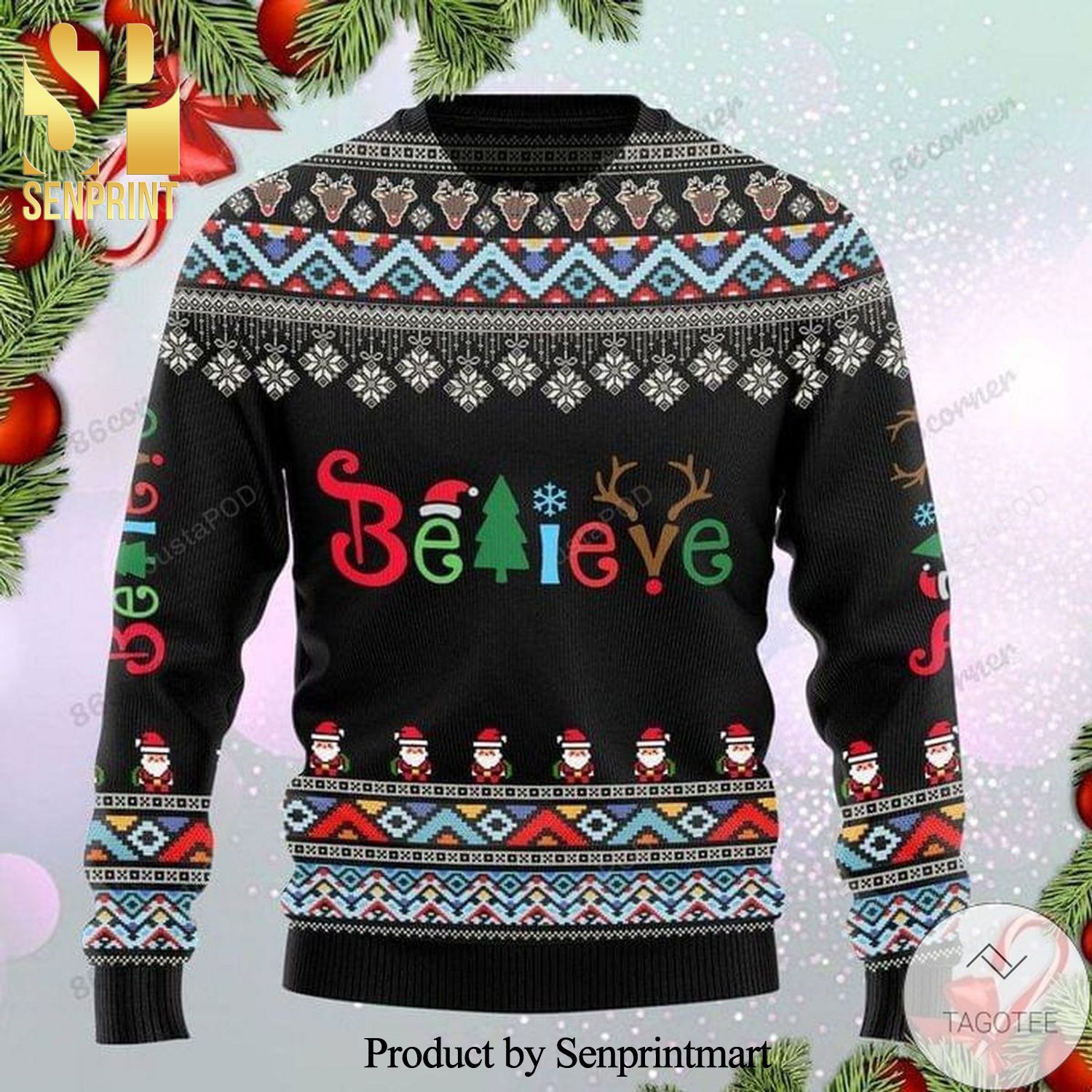 Believe Knitted Ugly Christmas Sweater