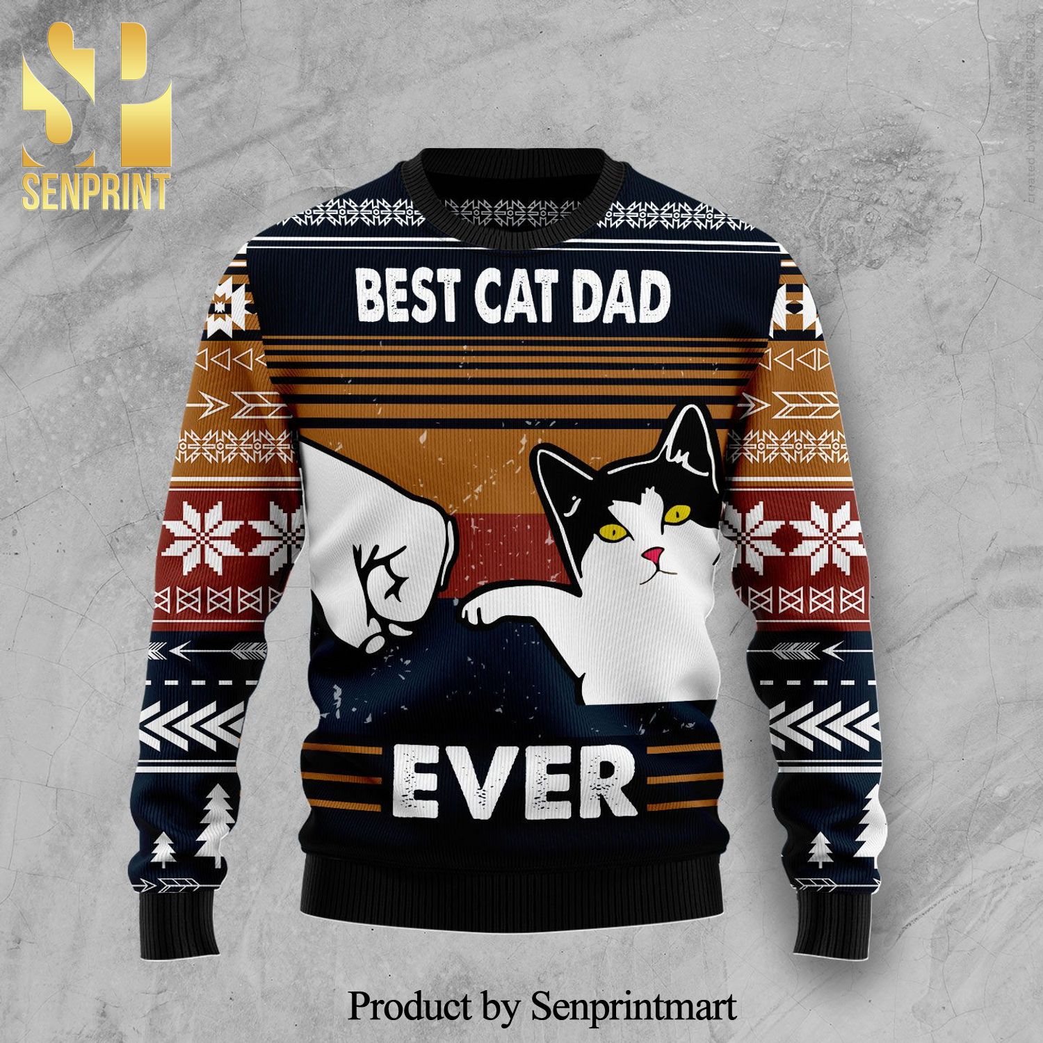 Best Cat Dad Ever Knitted Ugly Christmas Sweater