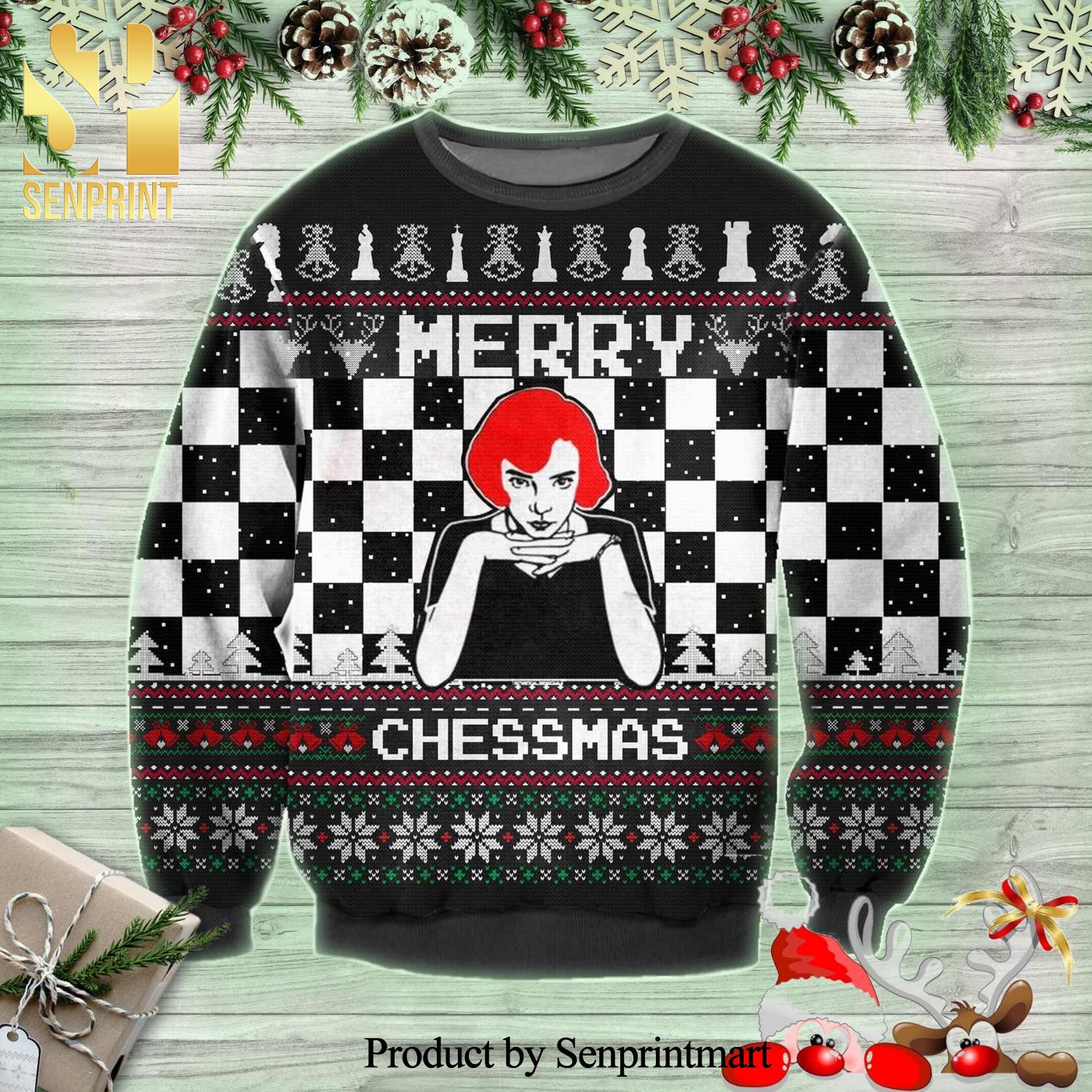 Beth Harmon The Queen’s Gambit Merry Chessmas Knitted Ugly Christmas Sweater