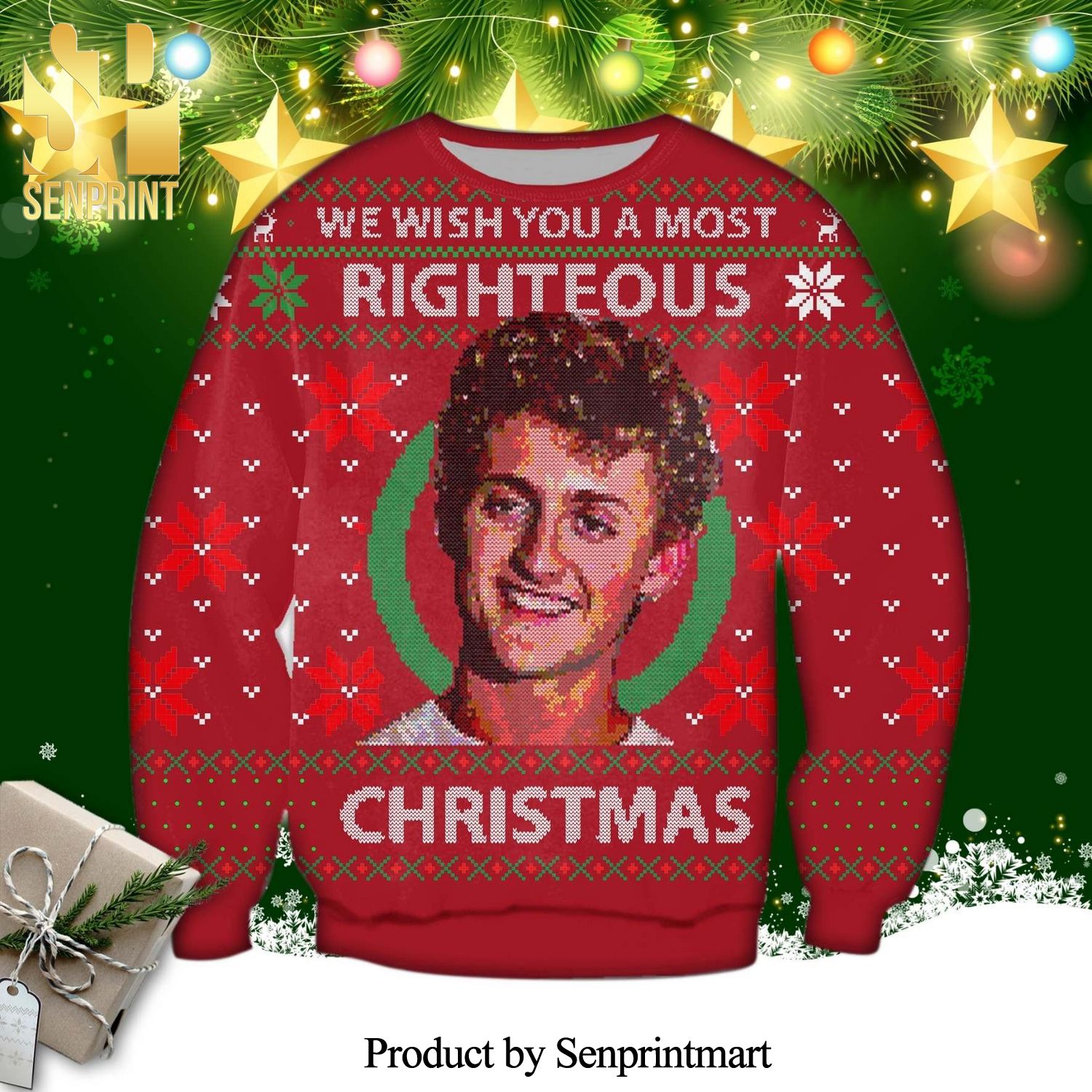 Bill And Ted’s Excellent Adventure Righteous Xmas Knitted Ugly Christmas Sweater