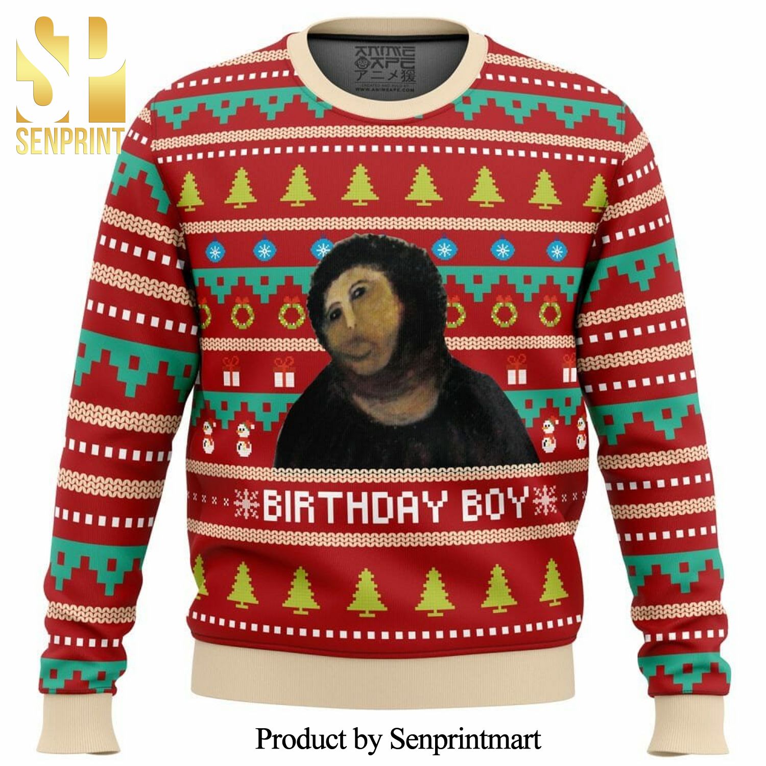 Birthday Boy Potato Jesus Knitted Ugly Christmas Sweater