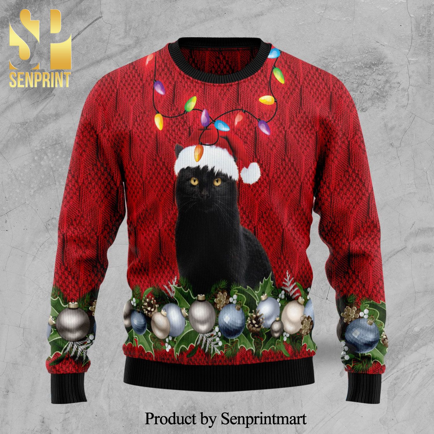 Black Cat Christmas Beauty Knitted Ugly Christmas Sweater