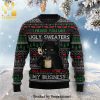 Black Cat Ball Ribbon Knitted Ugly Christmas Sweater