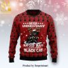 Black Cat Sleigh Christmas Knitted Ugly Christmas Sweater