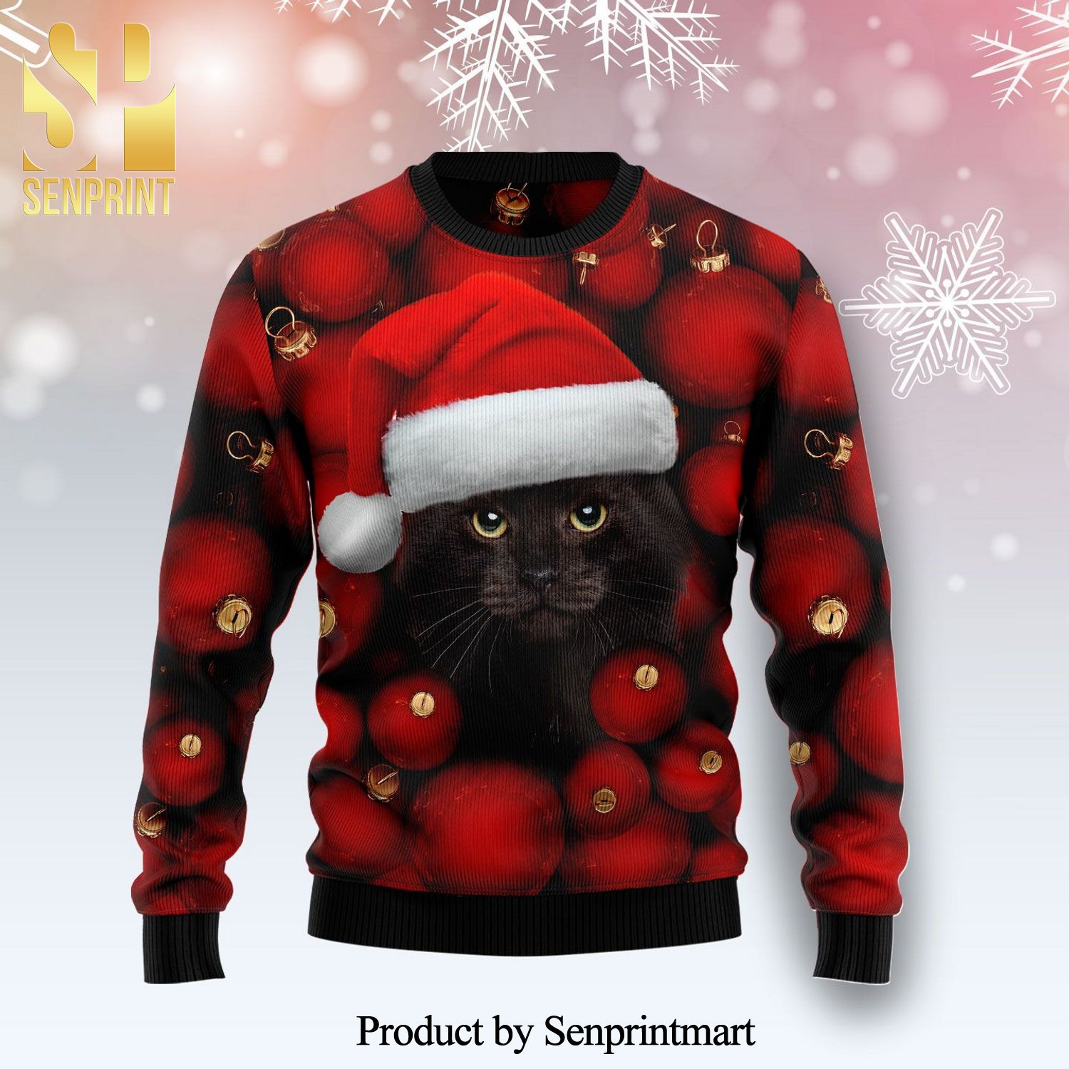 Black Cat Ornament Knitted Ugly Christmas Sweater