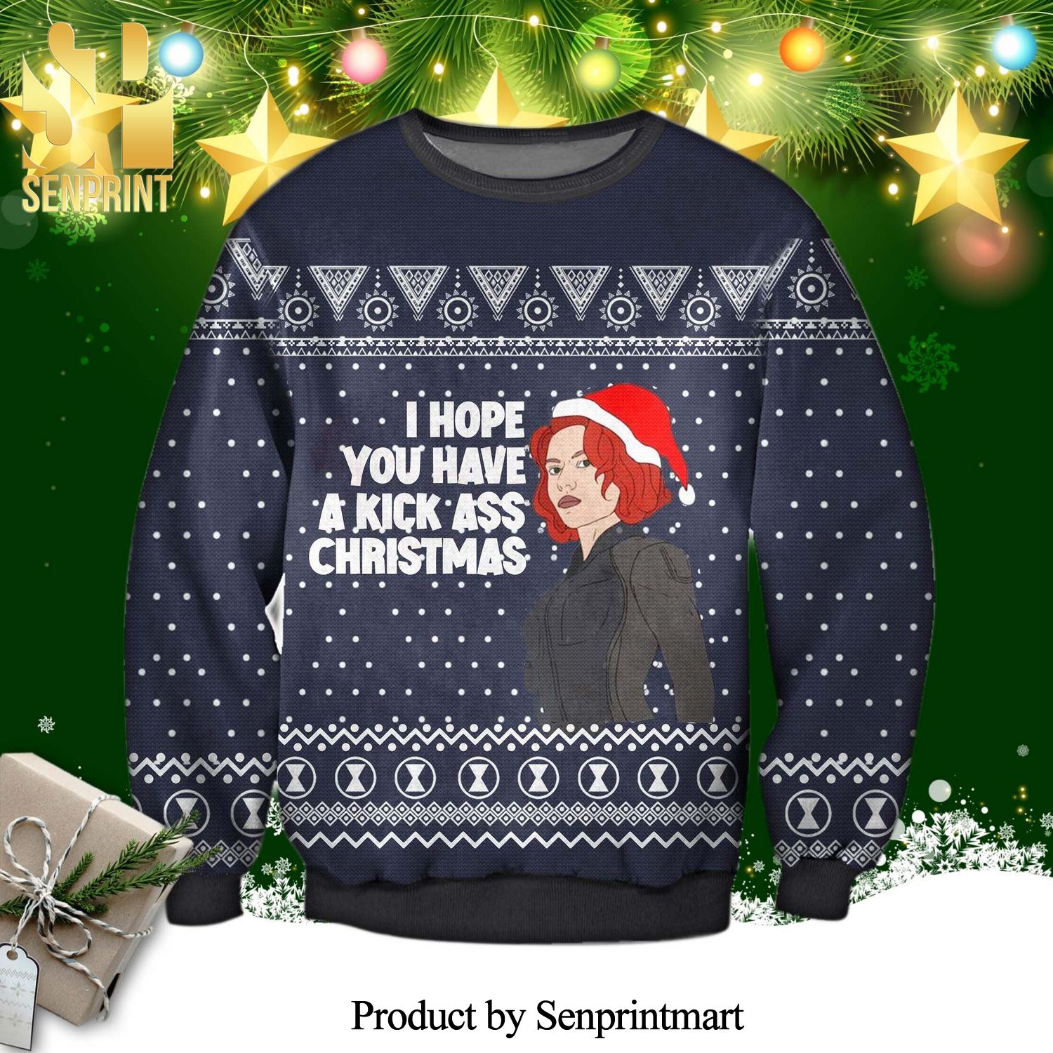 Black Widow – I Hope You Have A Kick Ass Christmas Marvel Knitted Ugly Christmas Sweater