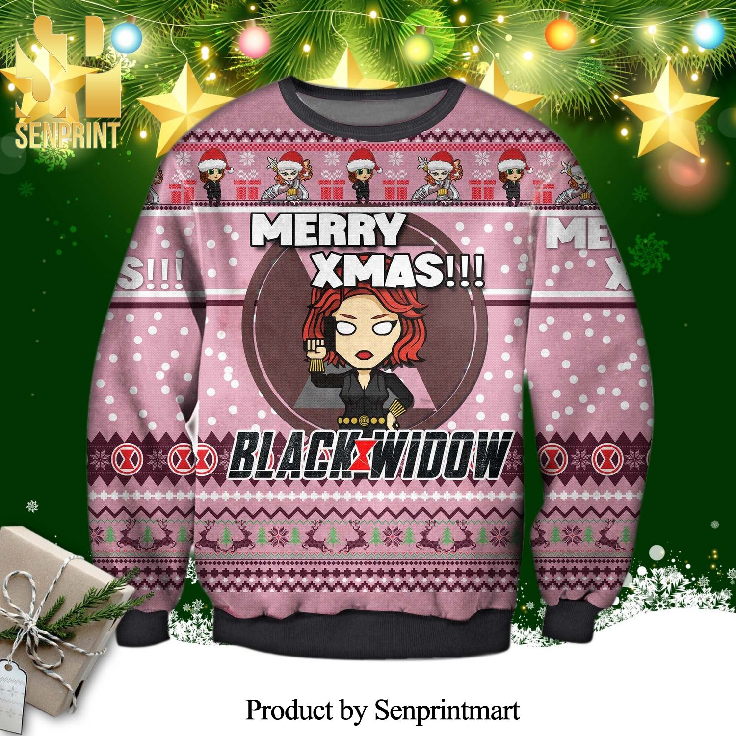 Black Widow The Avengers Marvel Knitted Ugly Christmas Sweater