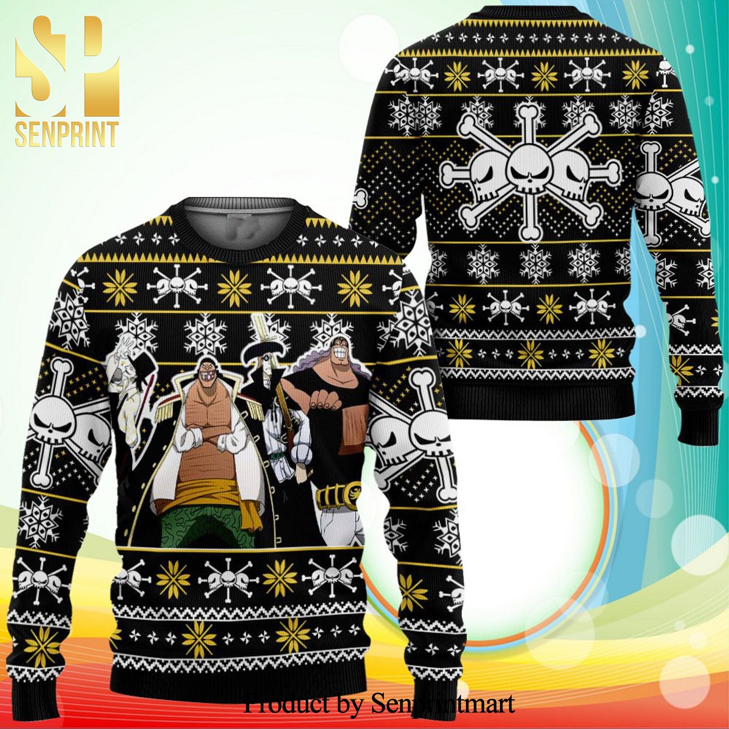 Blackbeard Pirates One Piece Anime Knitted Ugly Christmas Sweater