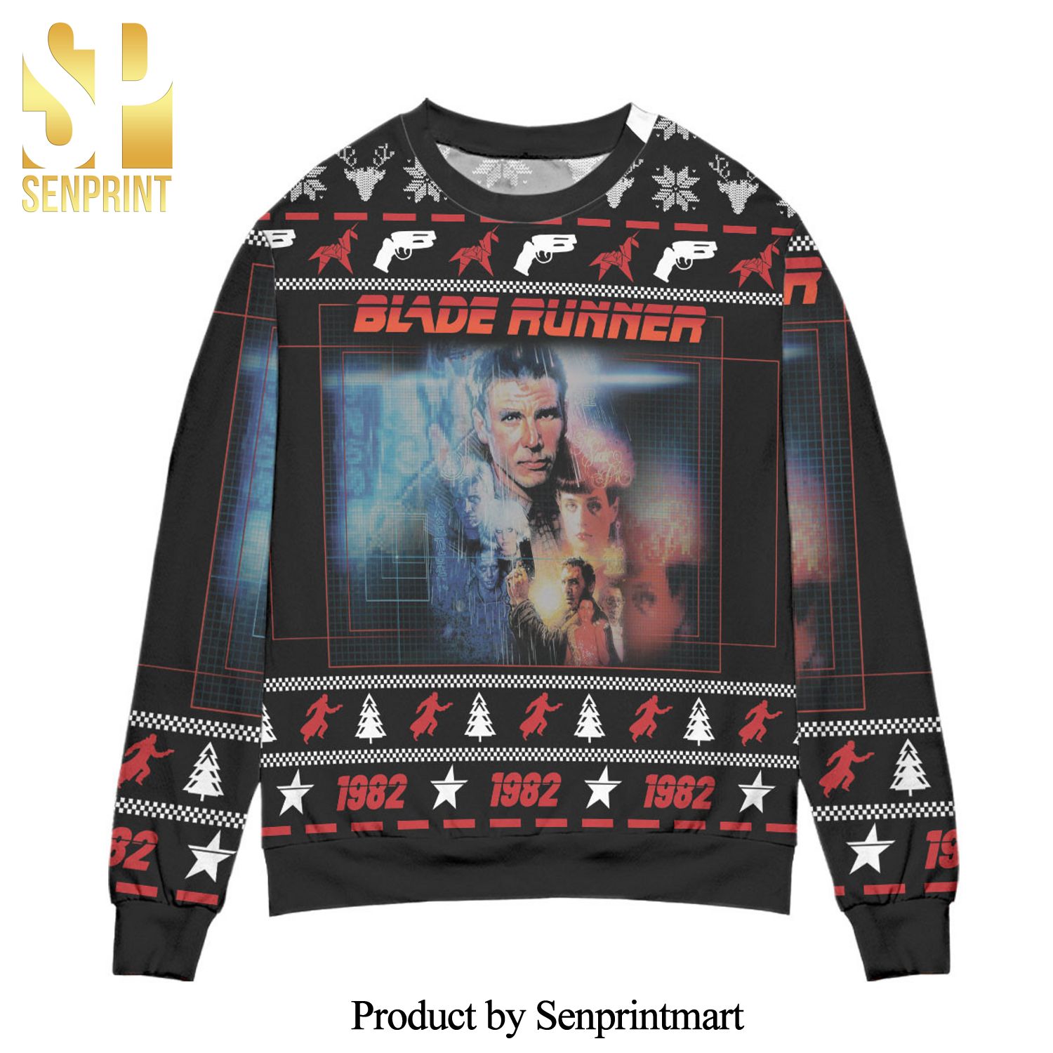 Blade Runner 1982 Pine Tree Pattern Knitted Ugly Christmas Sweater – Black
