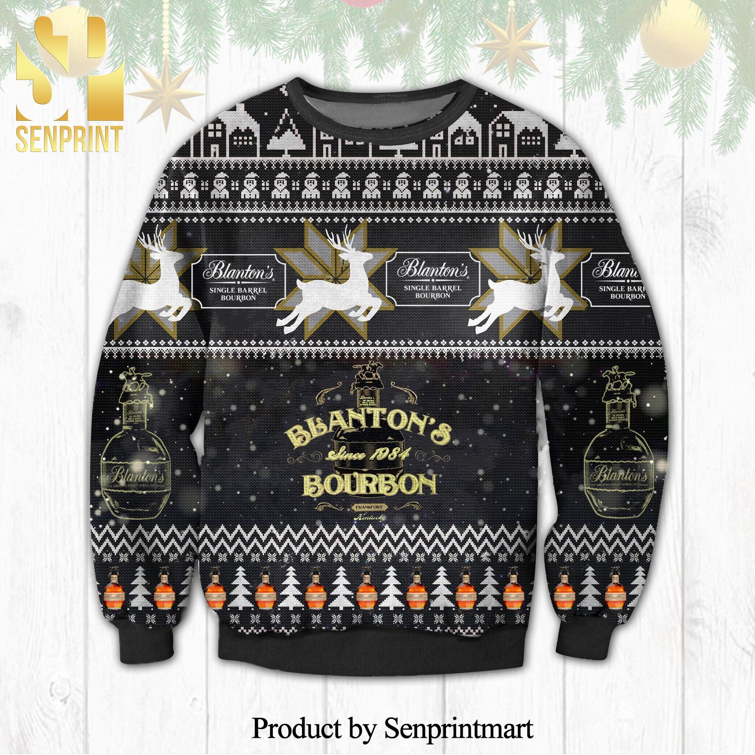 Blanton’s Original Single Barrel Bourbon Whiskey Knitted Ugly Christmas Sweater