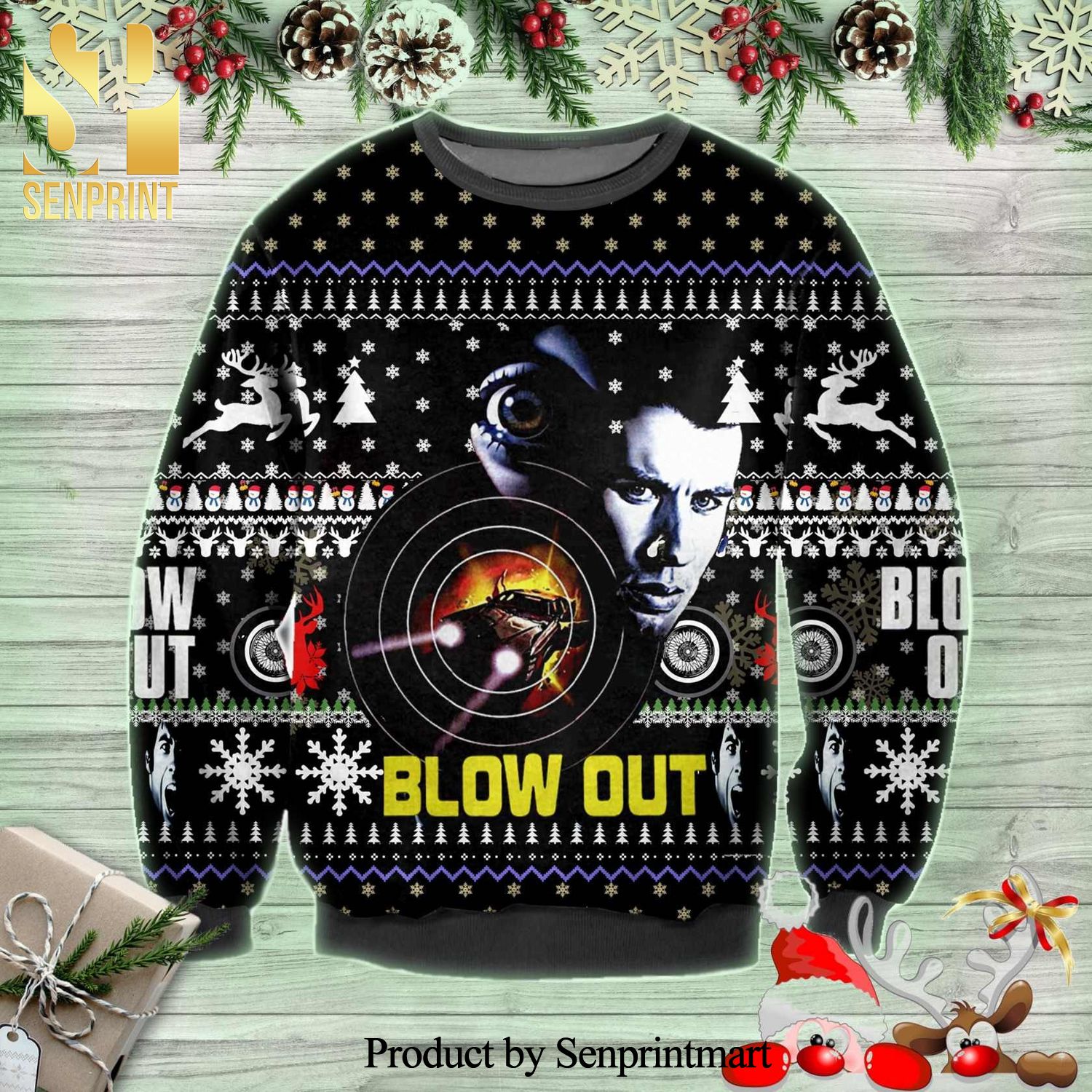 Blow Out Poster Knitted Ugly Christmas Sweater
