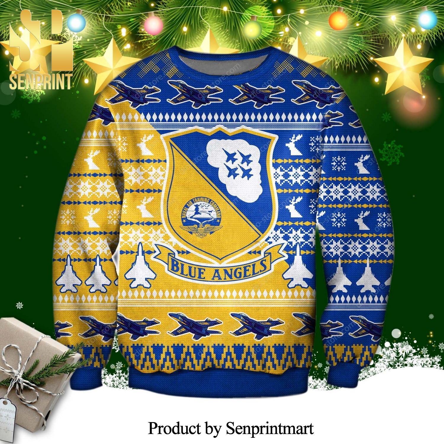 Blue Angels Air Force Knitted Ugly Christmas Sweater