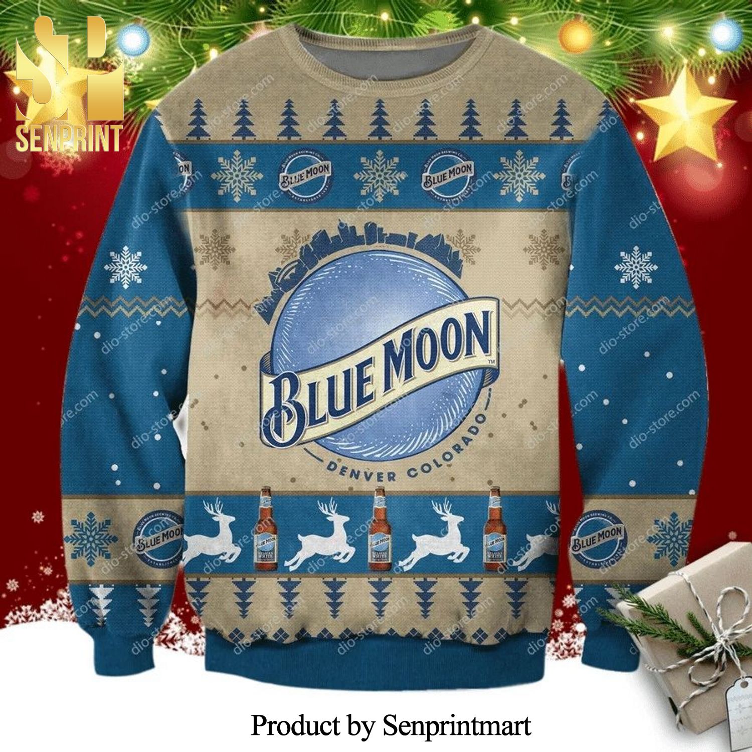 Blue Moon Beer Knitted Ugly Christmas Sweater