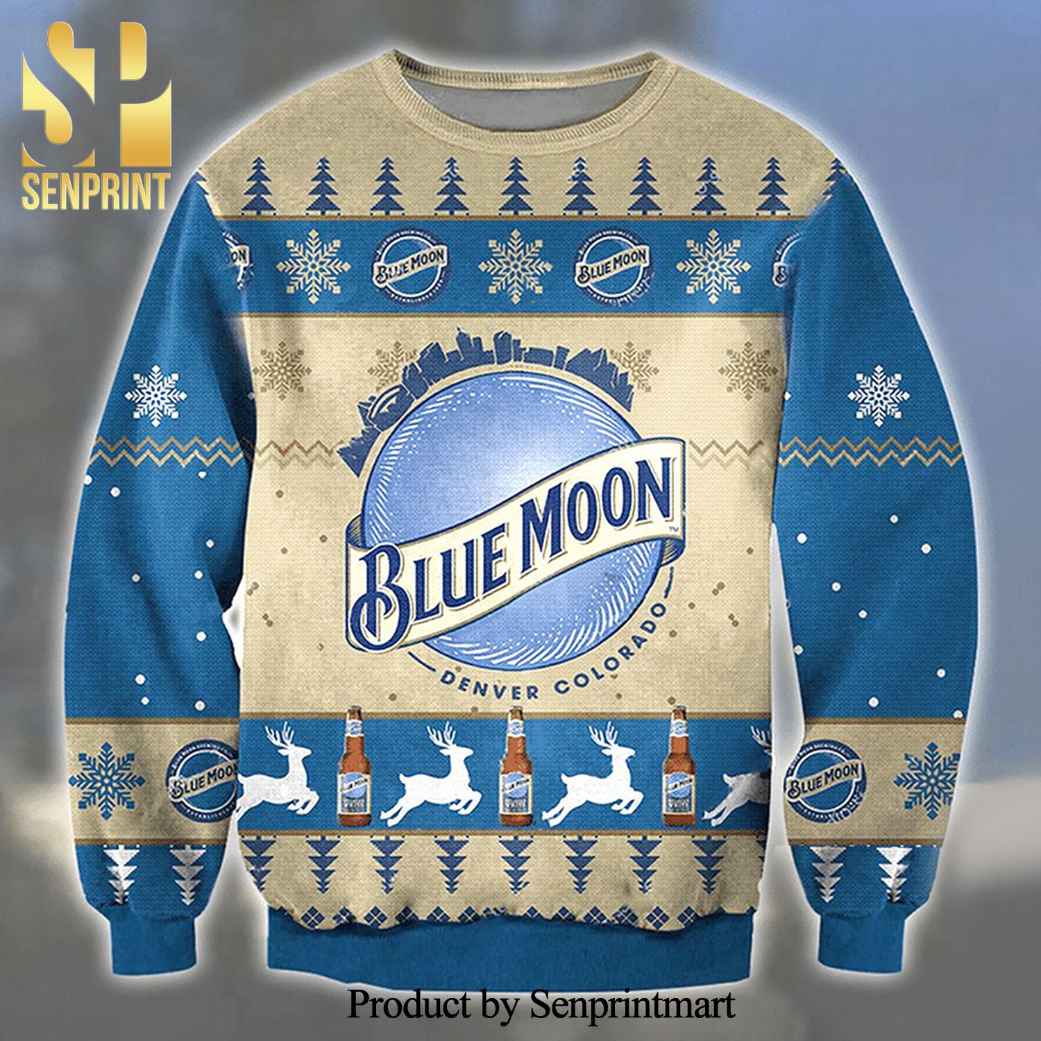 Blue Moon Belgian White Beer Knitted Ugly Christmas Sweater