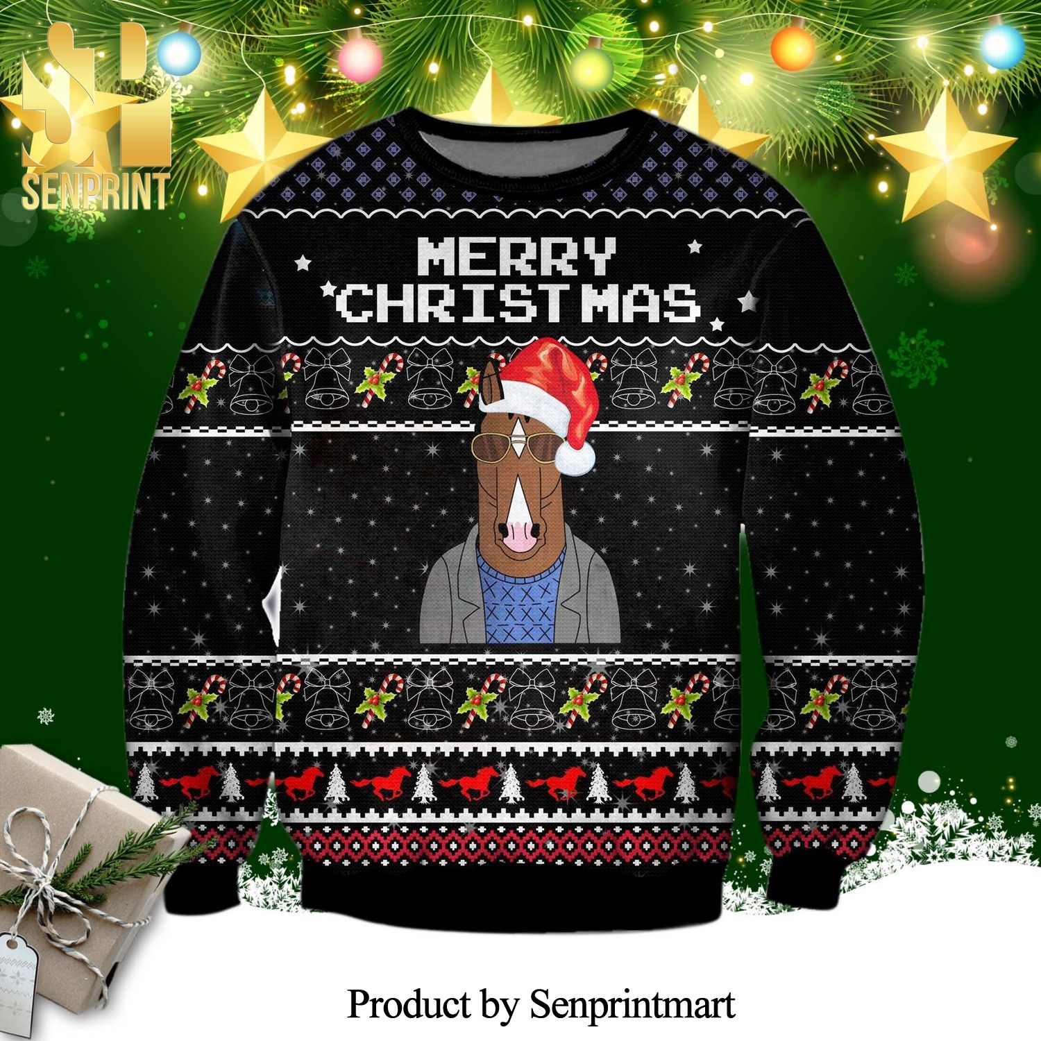 Bo Jack Horseman Cartoon Knitted Ugly Christmas Sweater