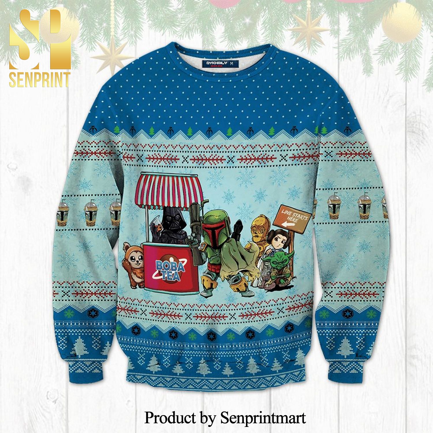 Boba Fett Boba Tea Star Wars Characters Knitted Ugly Christmas Sweater