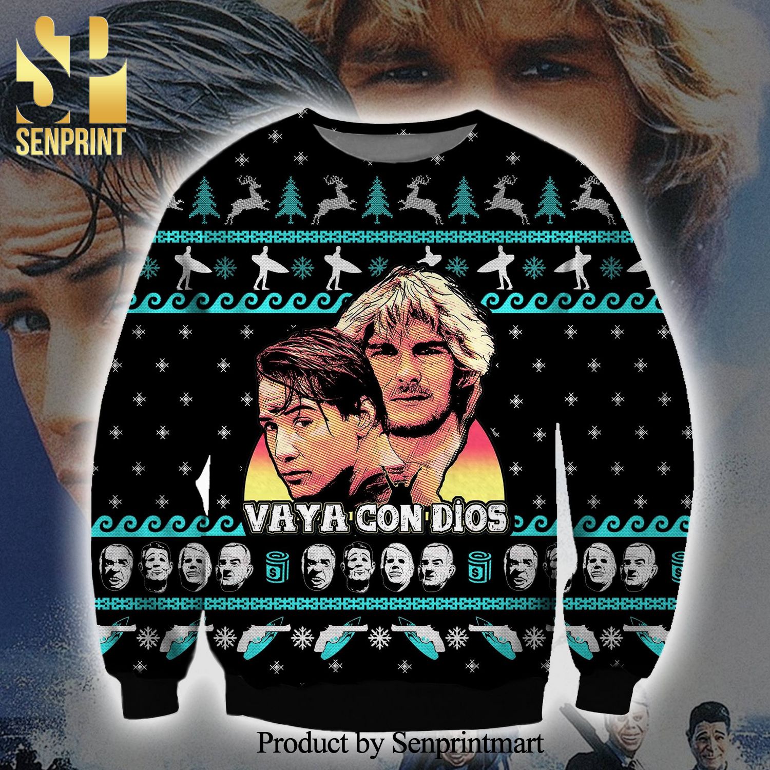 Bodhi And Johnny Utah Point Break Vaya Con Dios Knitted Ugly Christmas Sweater