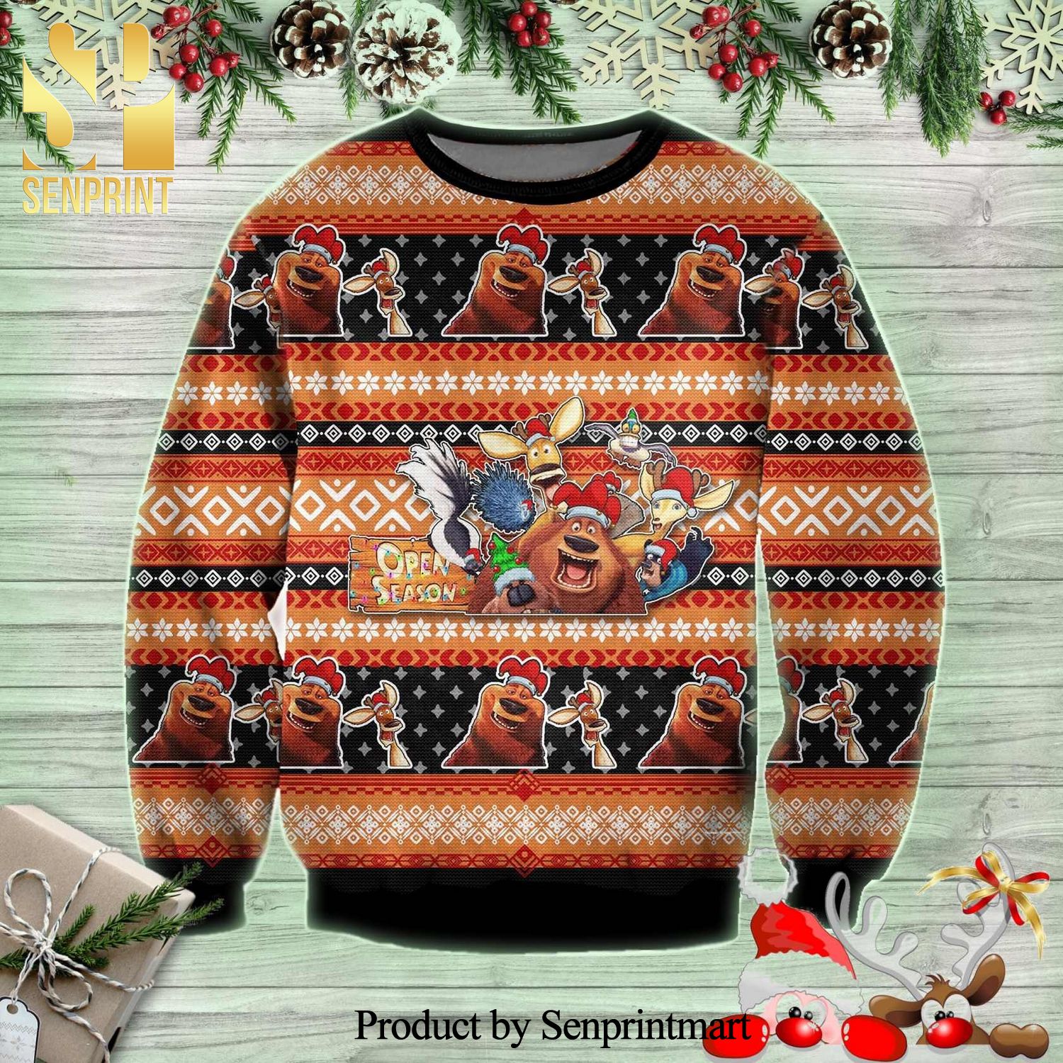 Bog And Elliot Open Season Knitted Ugly Christmas Sweater