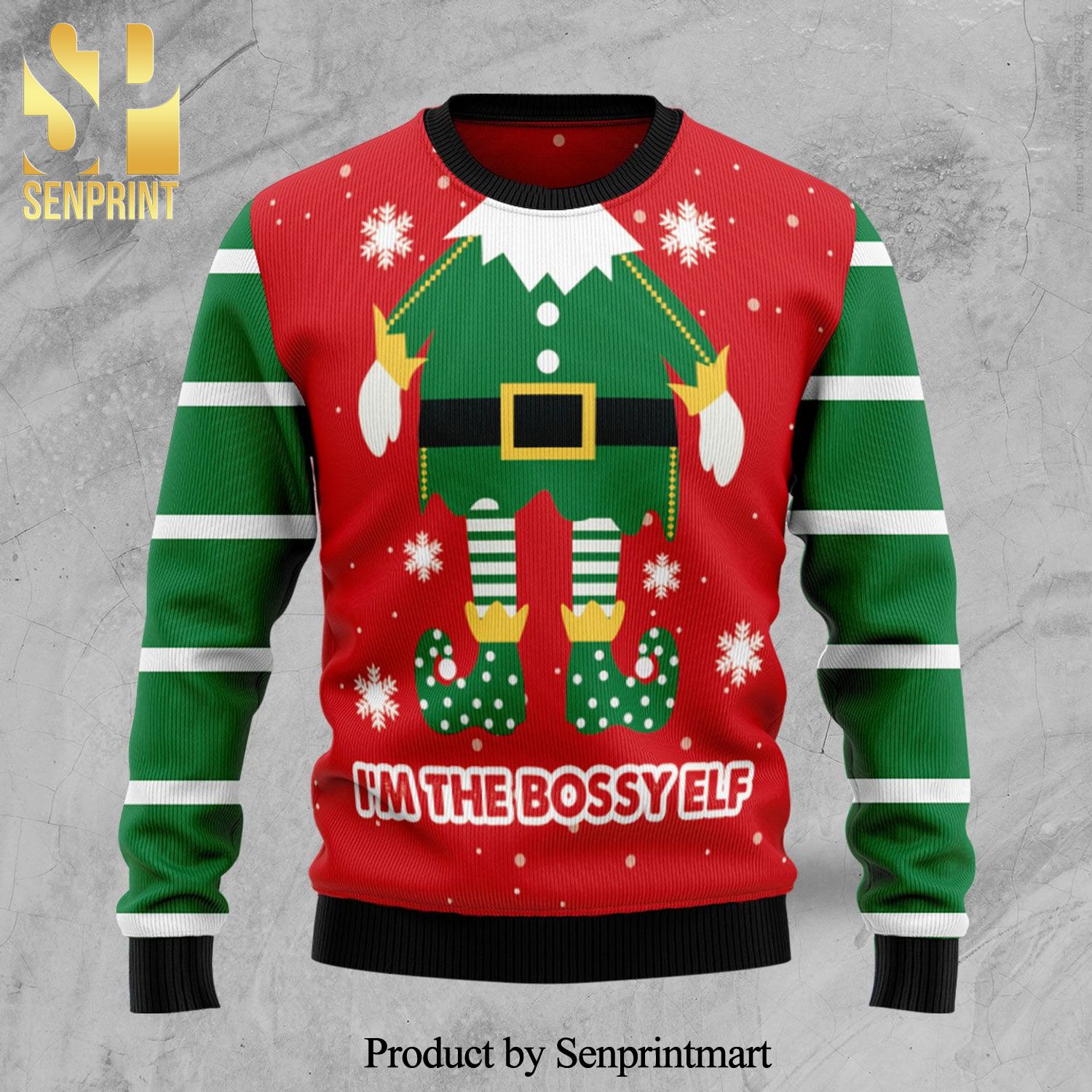 Bossy Elf Knitted Ugly Christmas Sweater