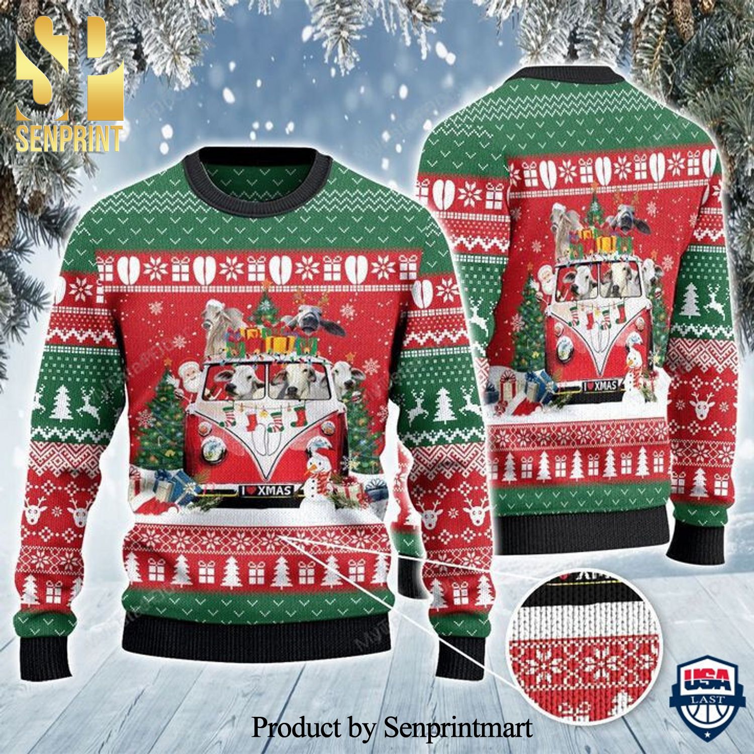 Brahman Cattle Lovers Christmas Van Knitted Ugly Christmas Sweater