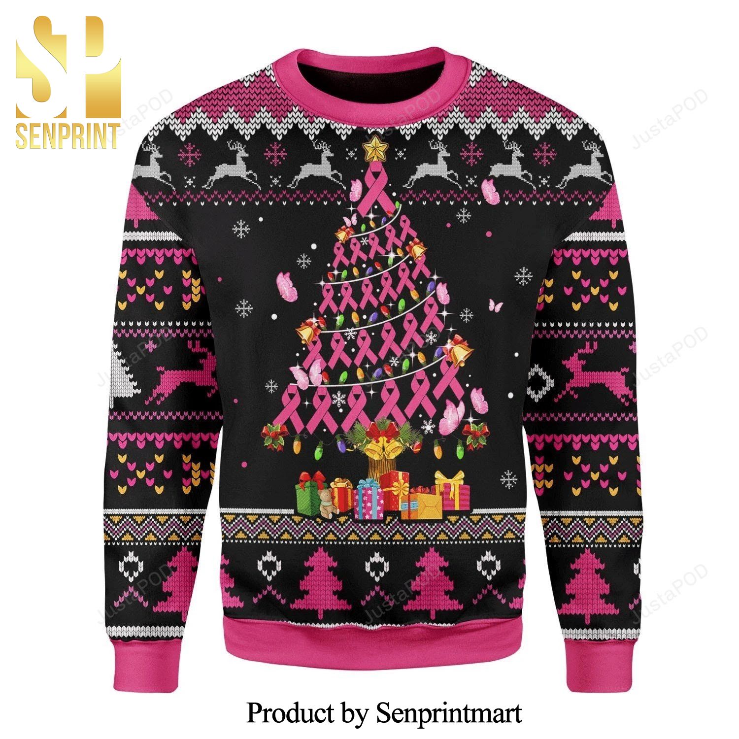 Breast Cancer Awareness Christmas Tree Knitted Ugly Christmas Sweater