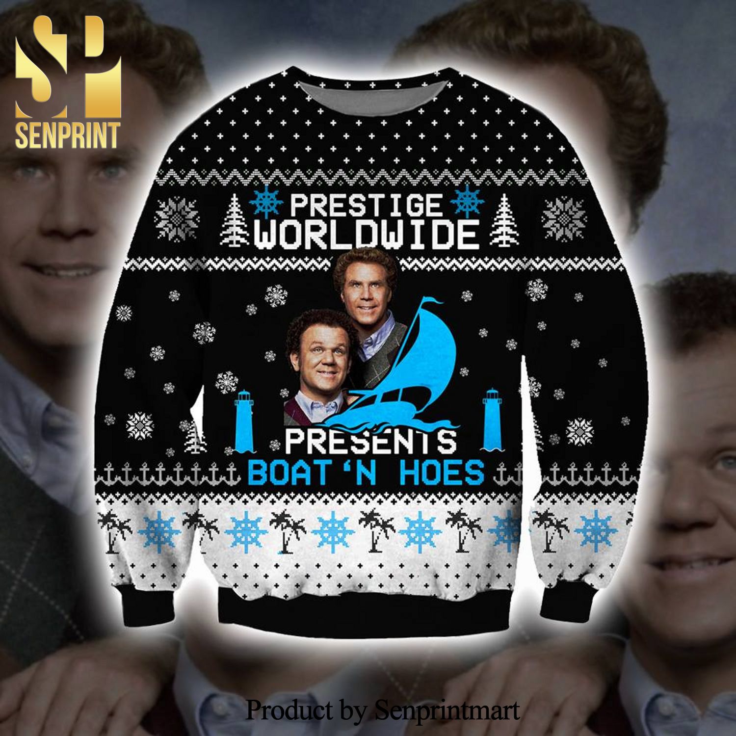Brennan Huff And Dale Doback Step Brothers Prestige Worldwide Presents Boat’n Hoes Knitted Ugly Christmas Sweater
