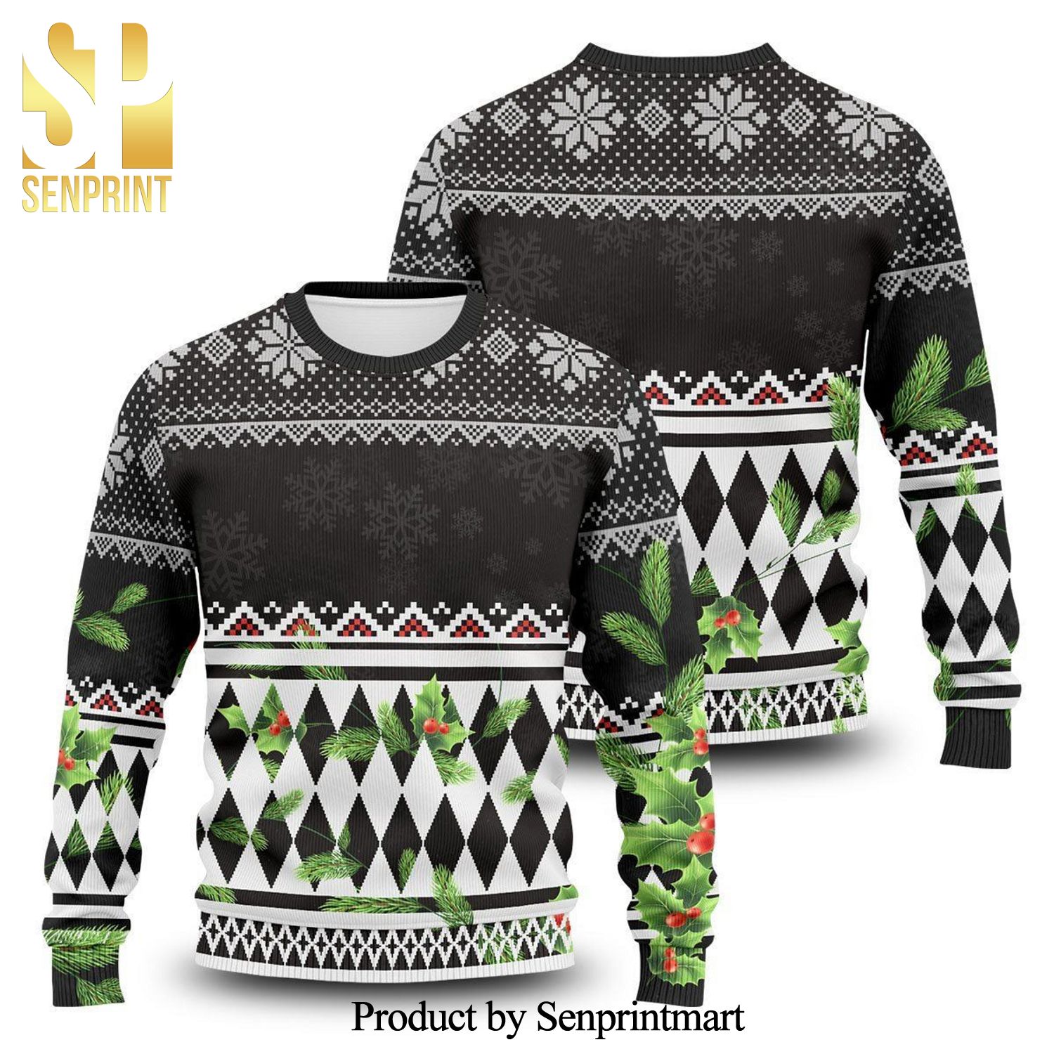 Brocade Motifs Wool Knitted Ugly Christmas Sweater