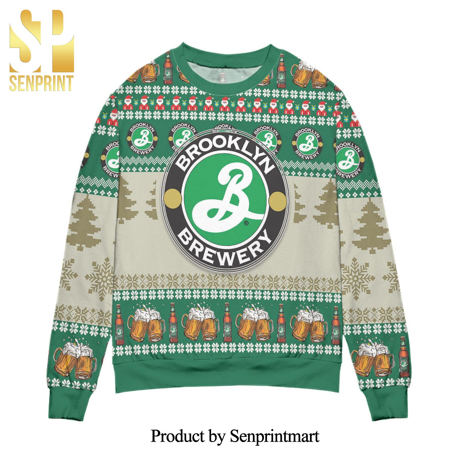 Brooklyn Brewery Beer Santa Pattern Knitted Ugly Christmas Sweater