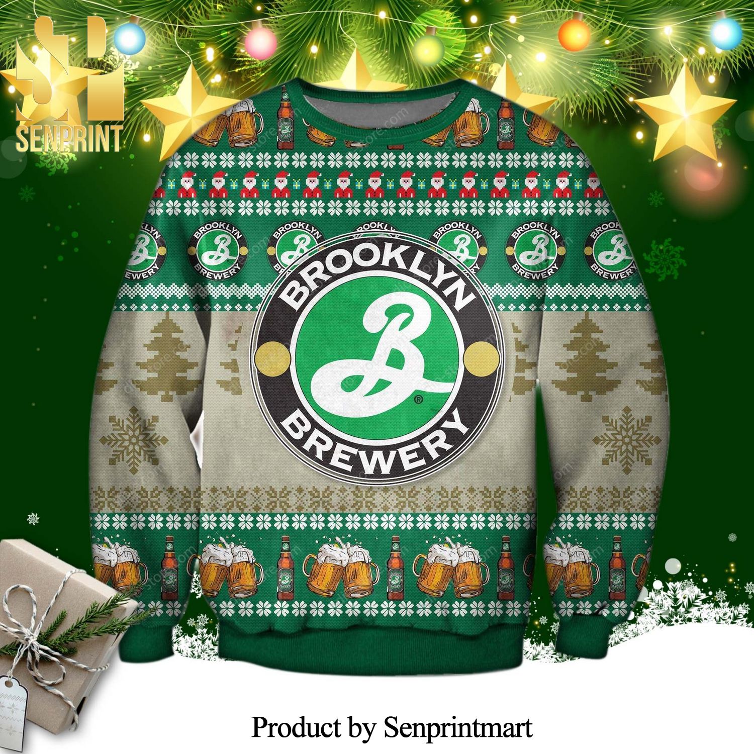 Brooklyn Brewery Santa Knitted Ugly Christmas Sweater