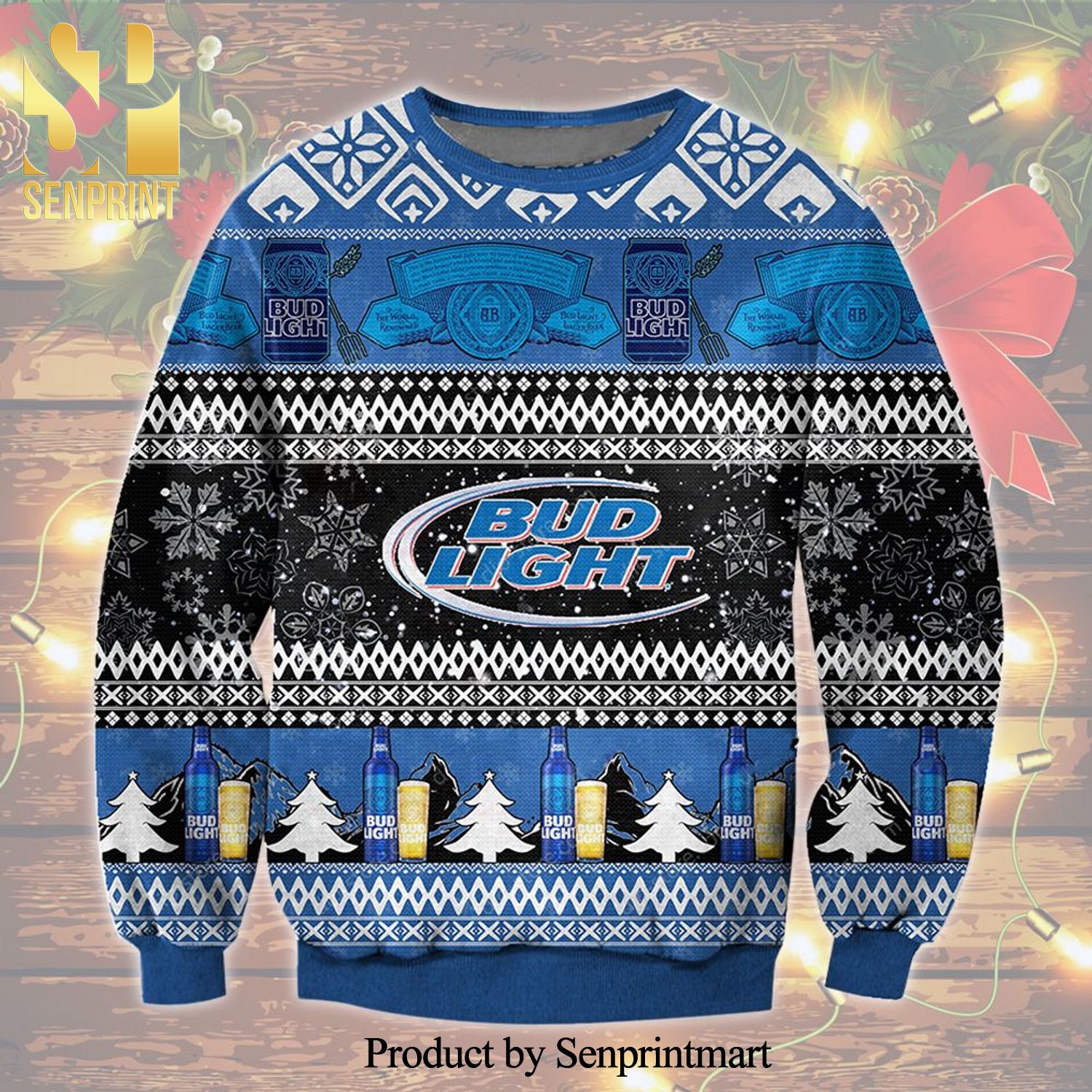 Bud Light Beer Knitted Ugly Christmas Sweater