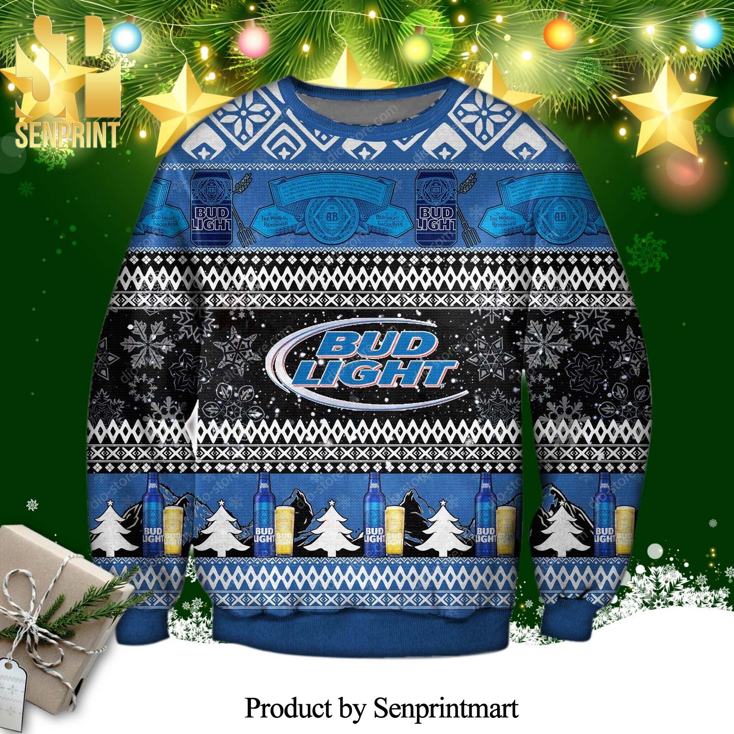 Bud Light Beer Snowflake Knitted Ugly Christmas Sweater
