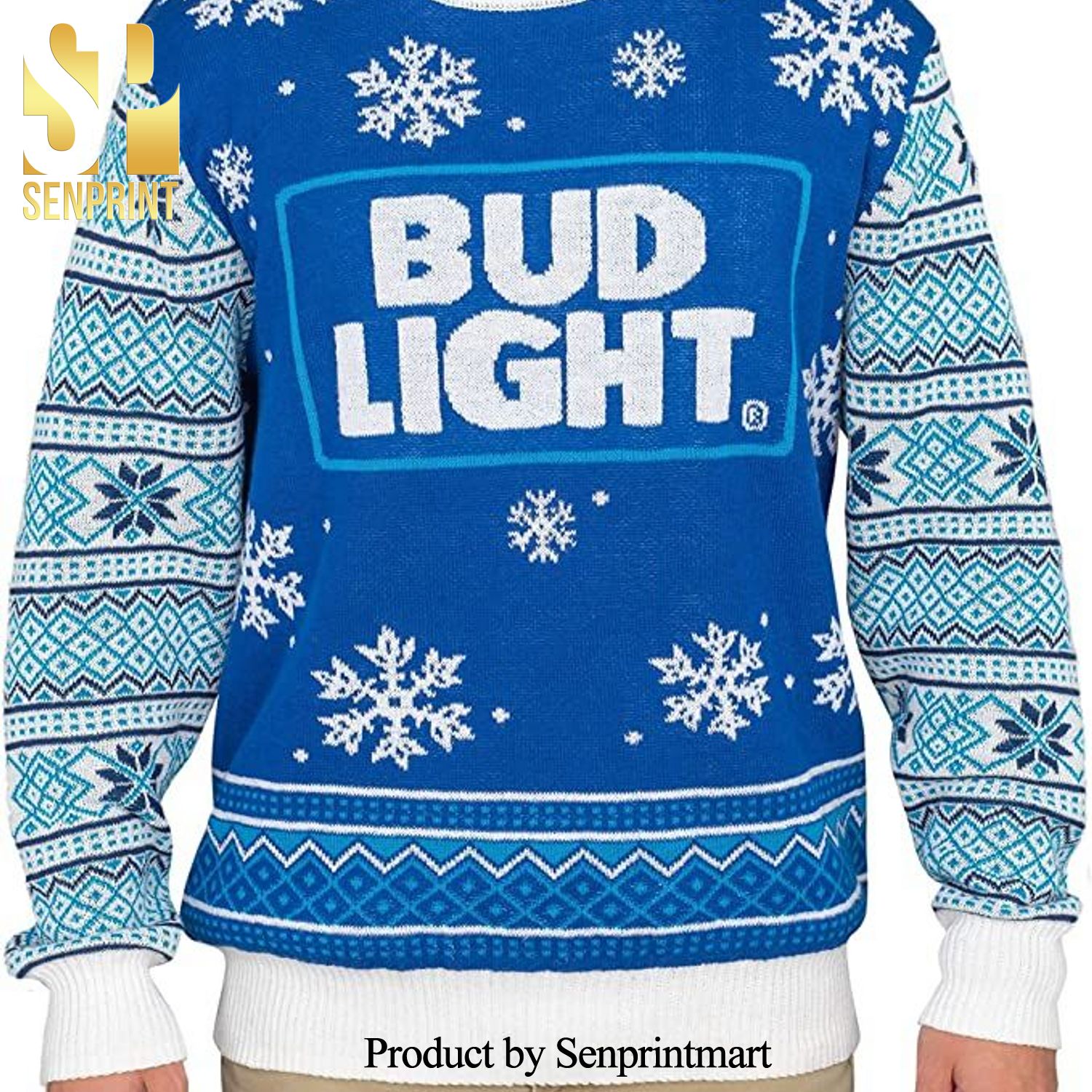 Bud Light Blue Knitted Ugly Christmas Sweater