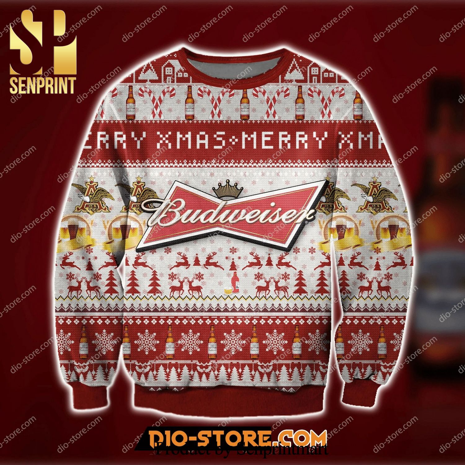 Budweiser Merry Xmas Knitted Ugly Christmas Sweater
