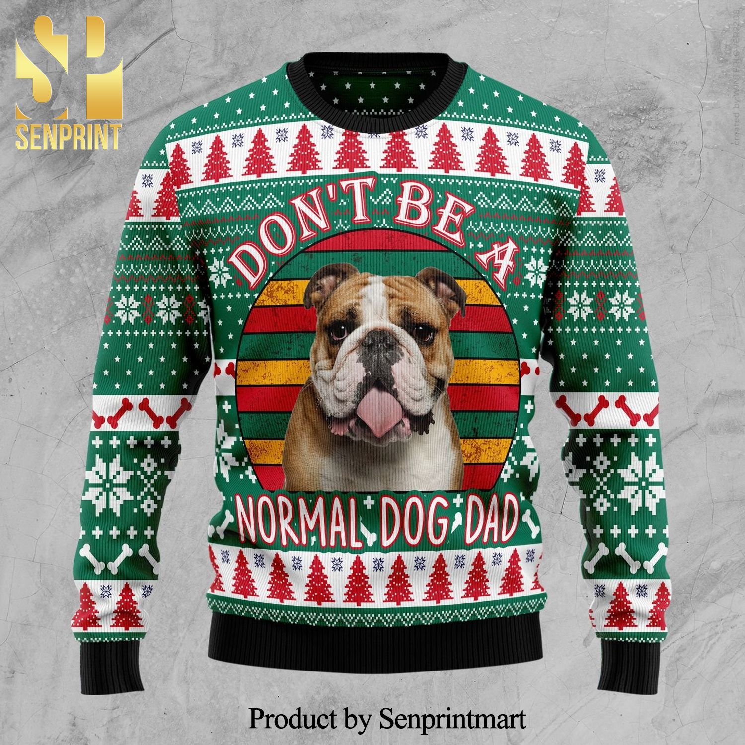 Bulldog Dog Dad Knitted Ugly Christmas Sweater