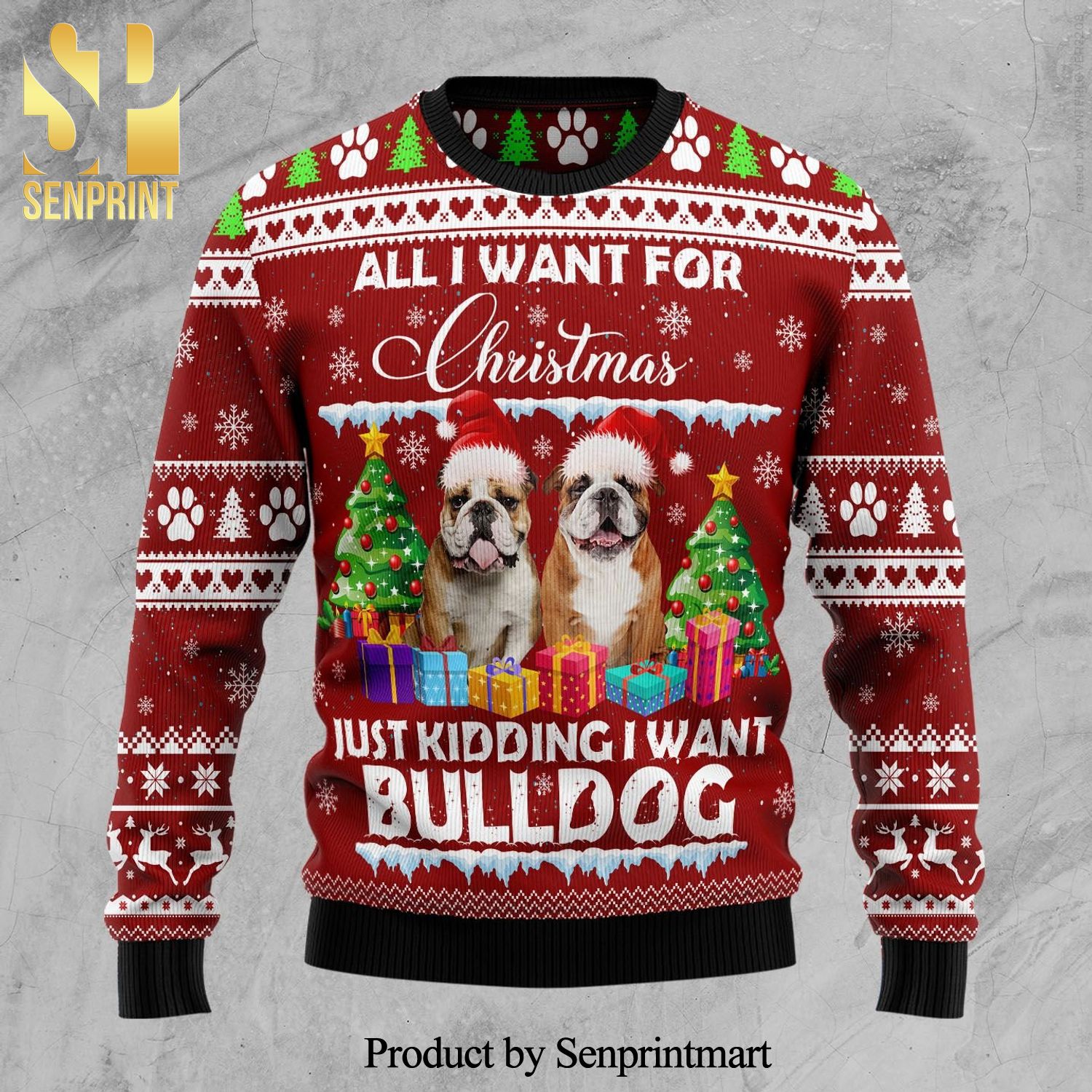 Bulldog Is All I Want For Xmas Knitted Ugly Christmas Sweater