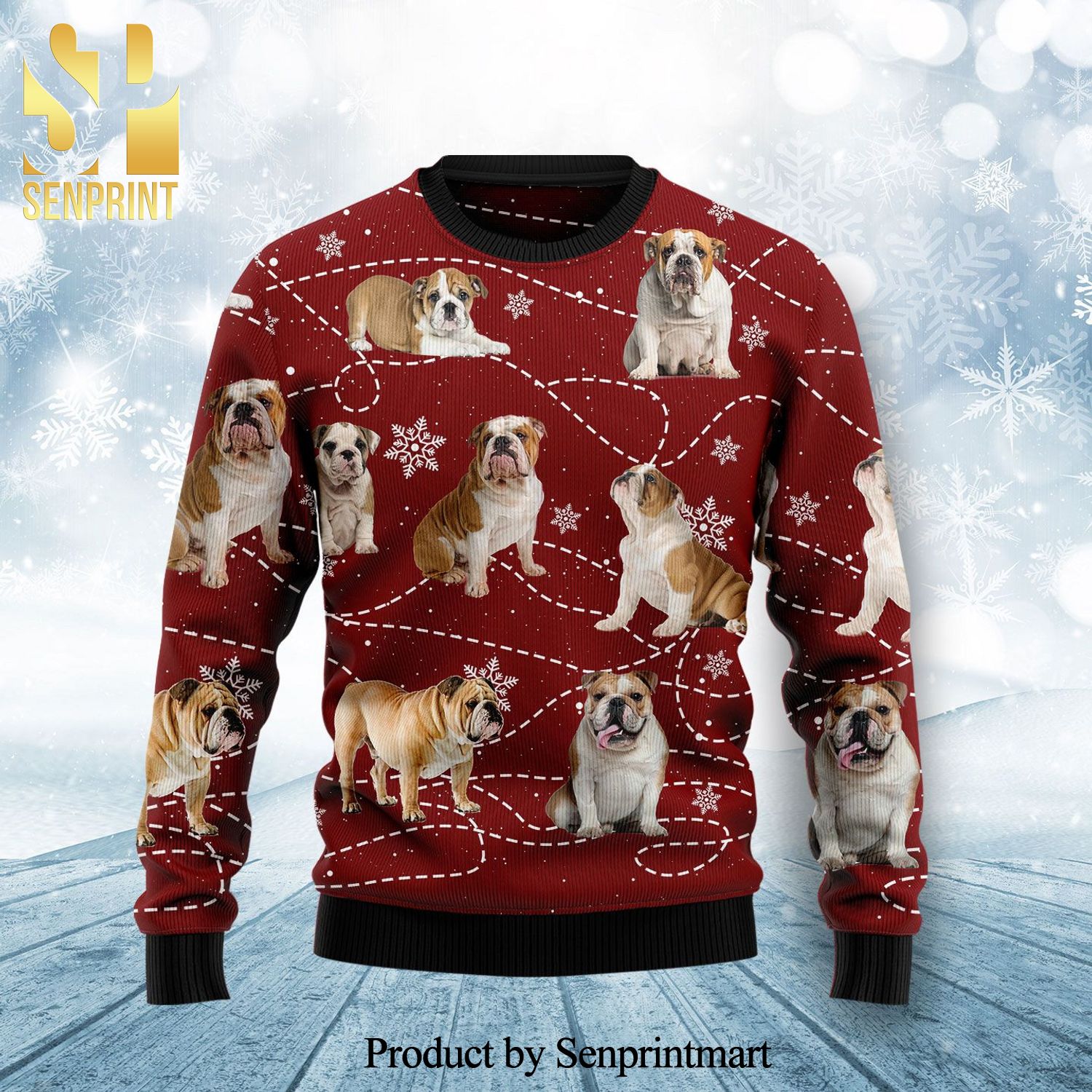 Bulldog Pattern Knitted Ugly Christmas Sweater