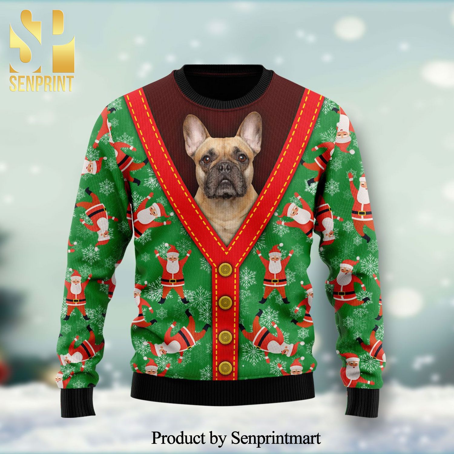 Bulldog Santa Knitted Ugly Christmas Sweater