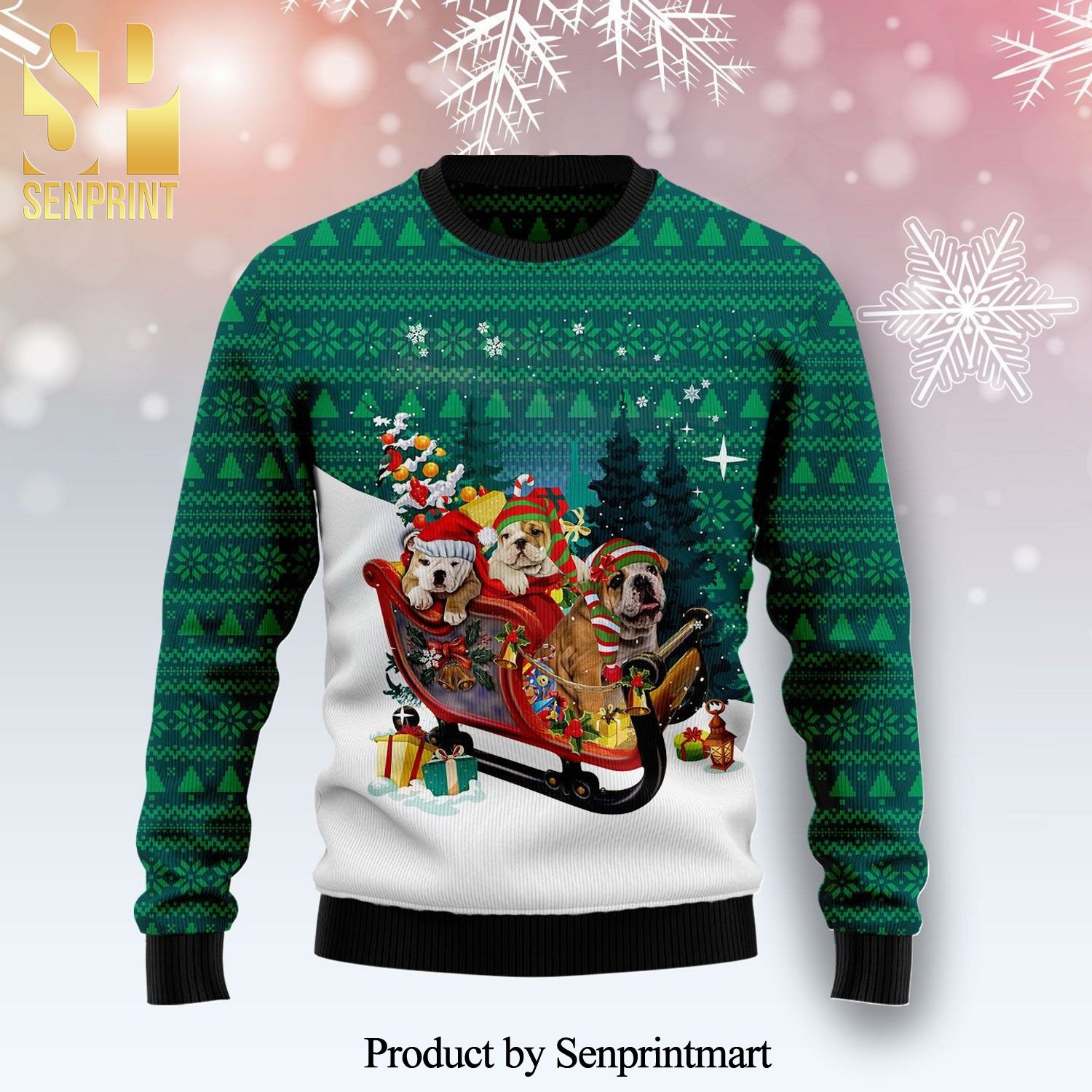 Bulldog Sleigh Knitted Ugly Christmas Sweater