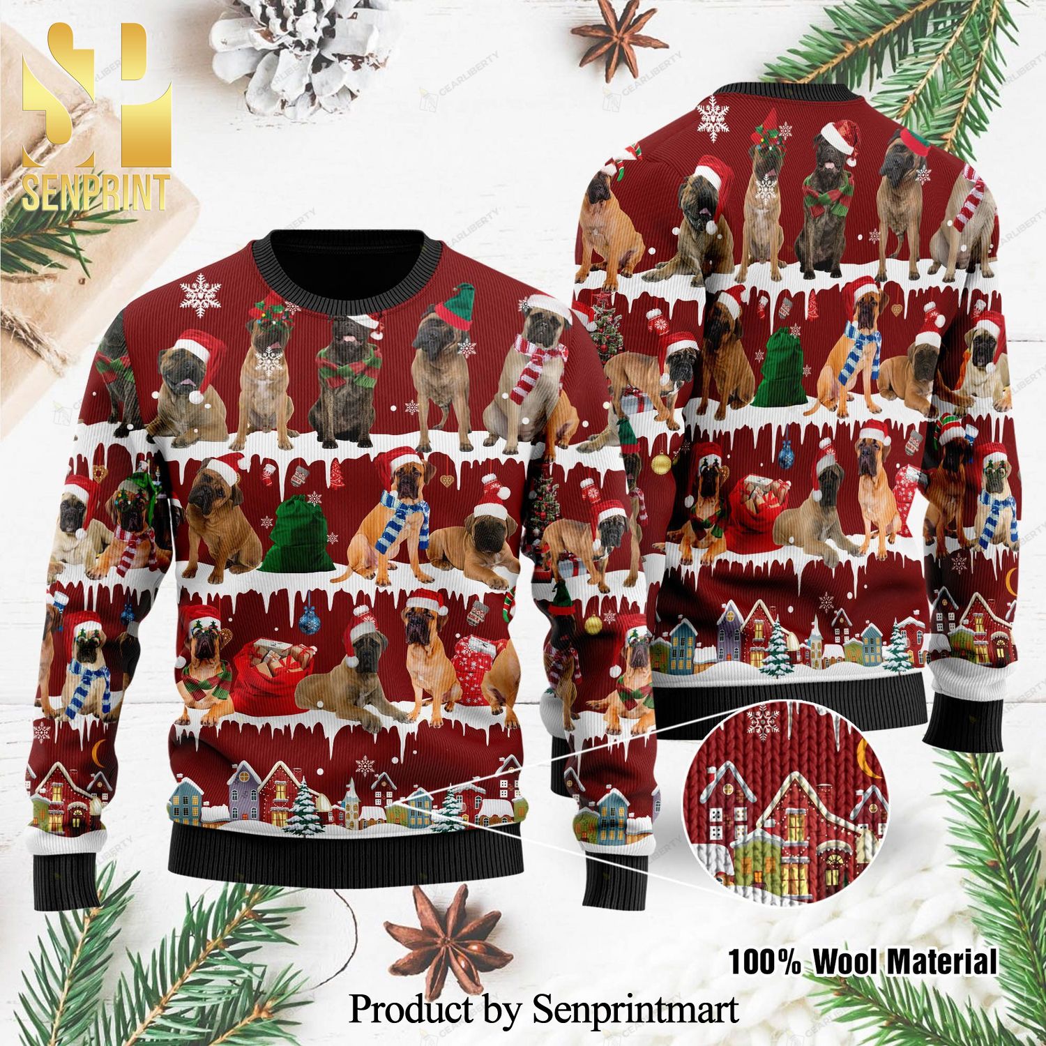 Bullmastiff Pattern Knitted Ugly Christmas Sweater