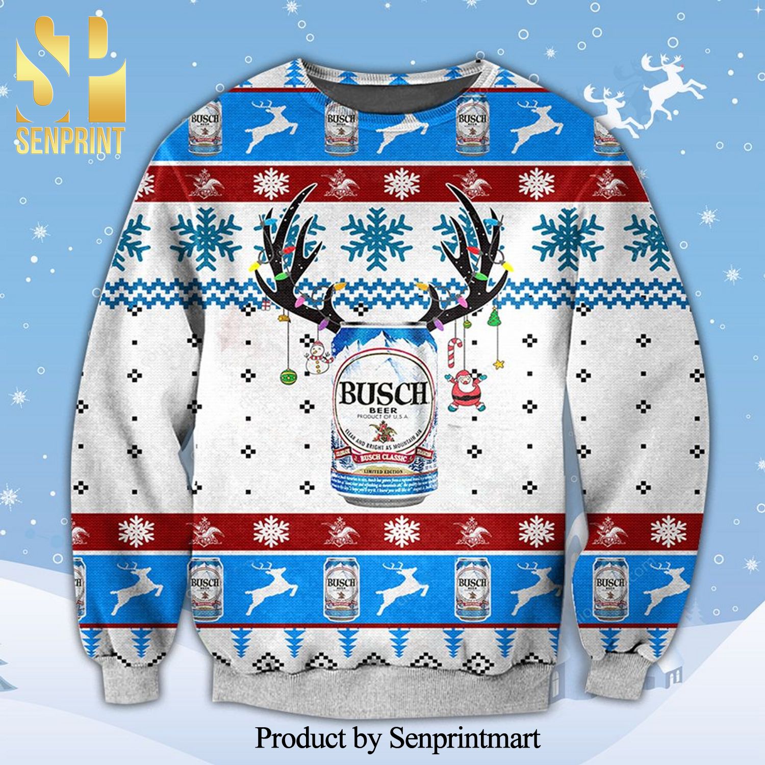 Busch Beer Classic Knitted Ugly Christmas Sweater