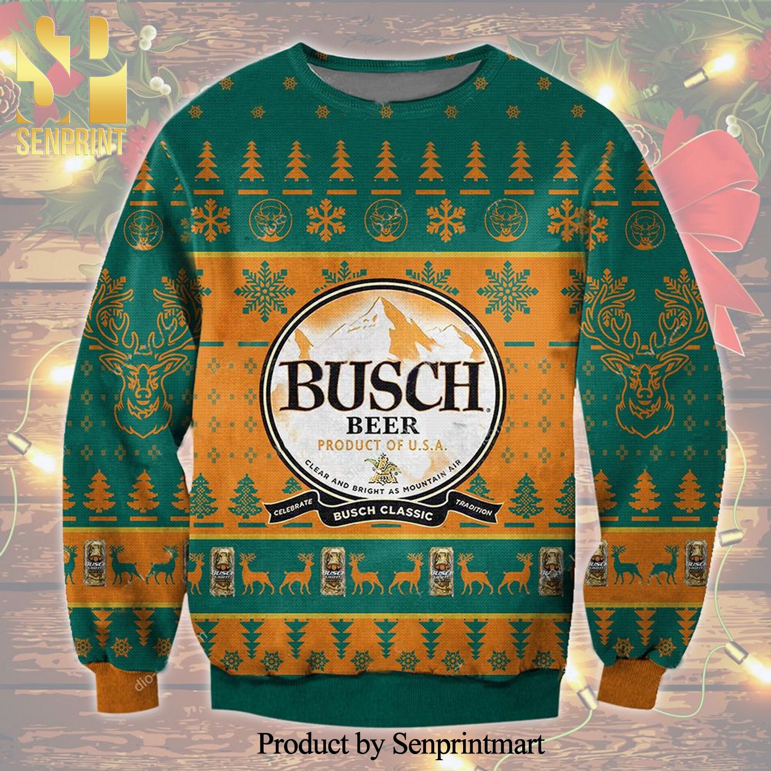 Busch Beer Product Of USA Knitted Ugly Christmas Sweater