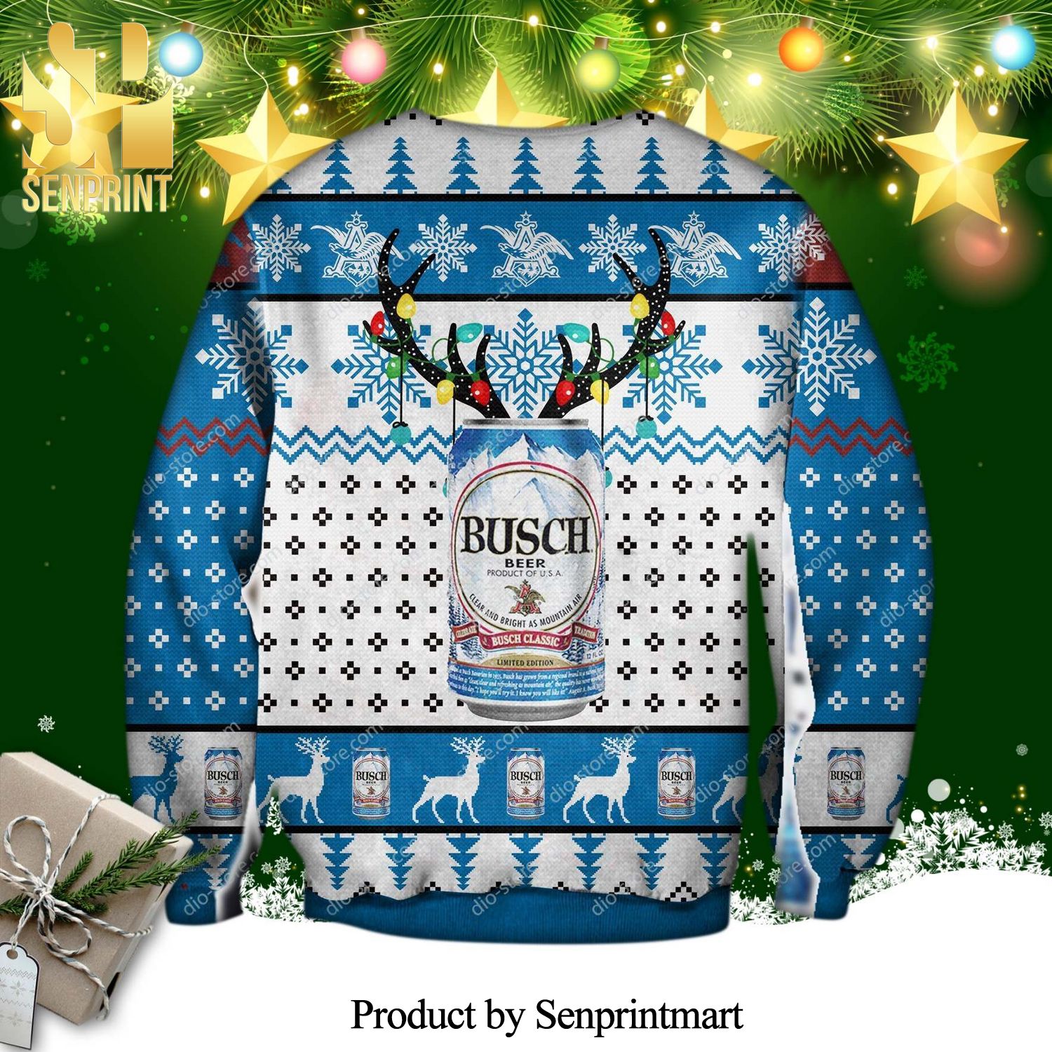 Busch Beer Reindeer Knitted Ugly Christmas Sweater