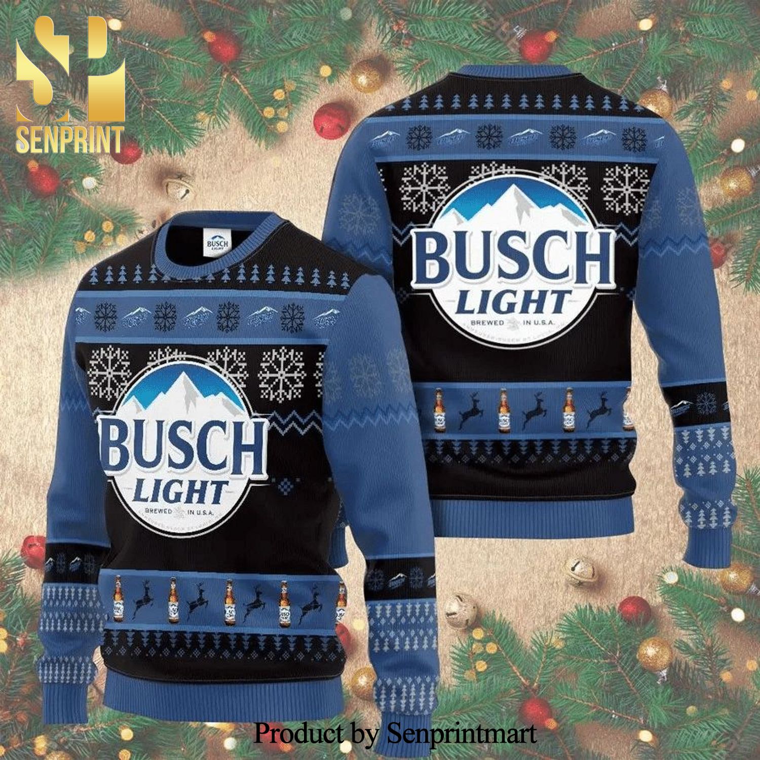 Busch Light Beer Alcohol Knitted Ugly Christmas Sweater