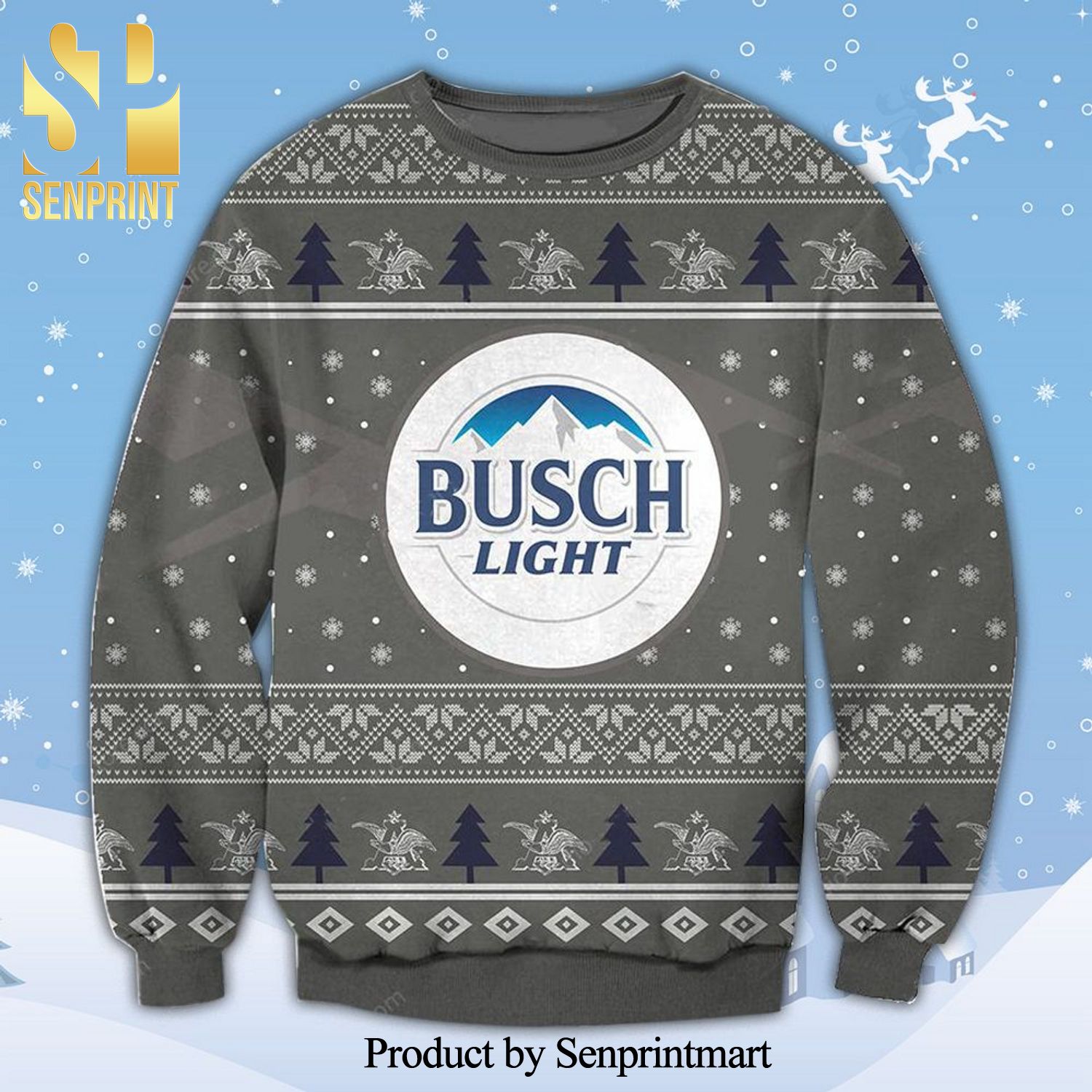 Busch Light Beer Gray Knitted Ugly Christmas Sweater