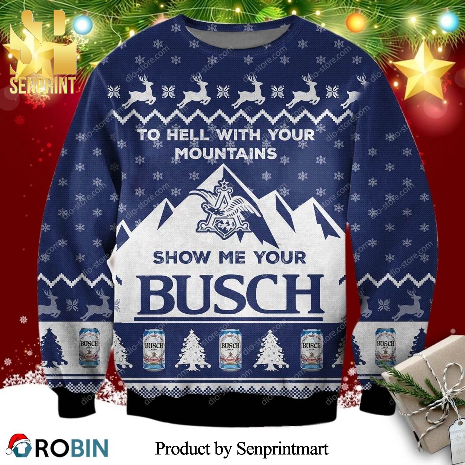 Busch Light Show Me Knitted Ugly Christmas Sweater