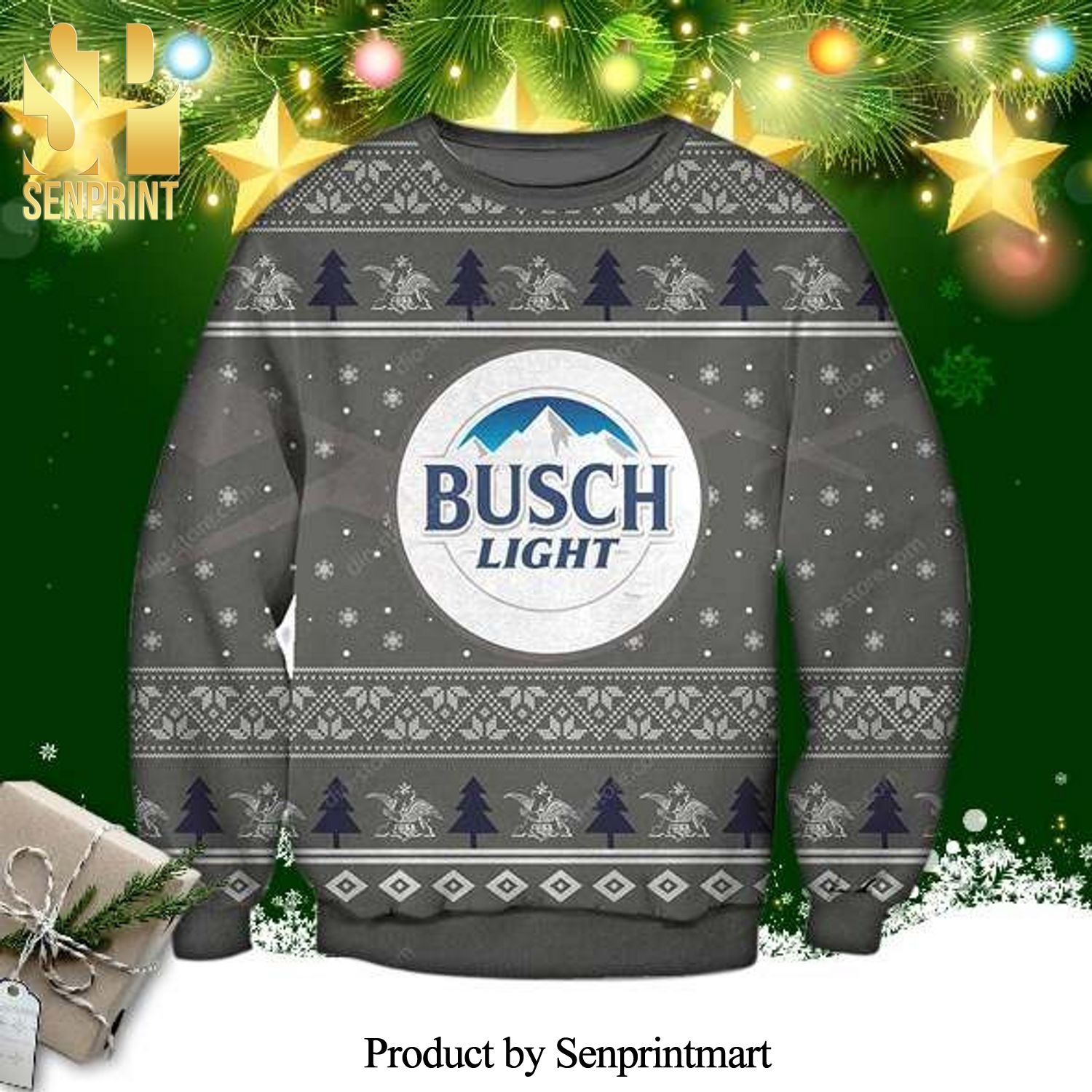 Busch Light Snowflake Knitted Ugly Christmas Sweater