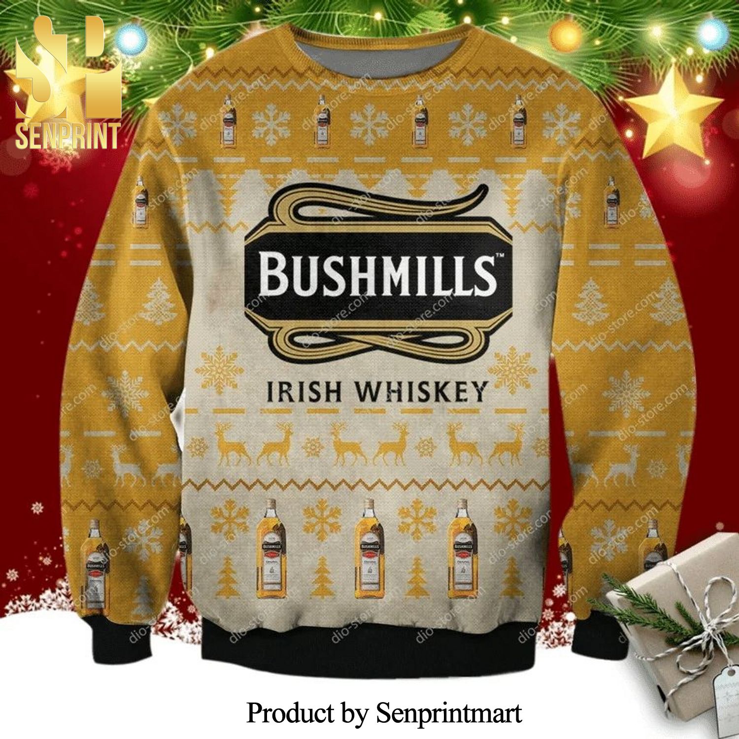 Bushmills Irish Whiskey Snowflakes Knitted Ugly Christmas Sweater